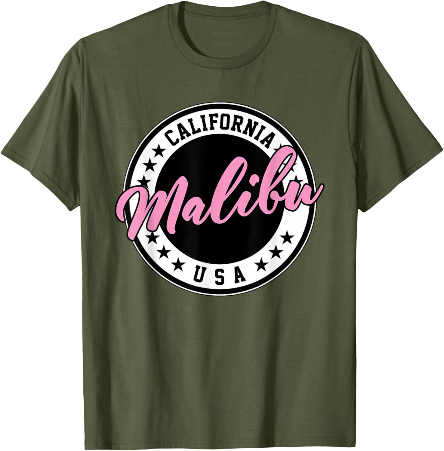 Malibu California Pink Script Circle T-Shirt for Trendy Summer Style - 8