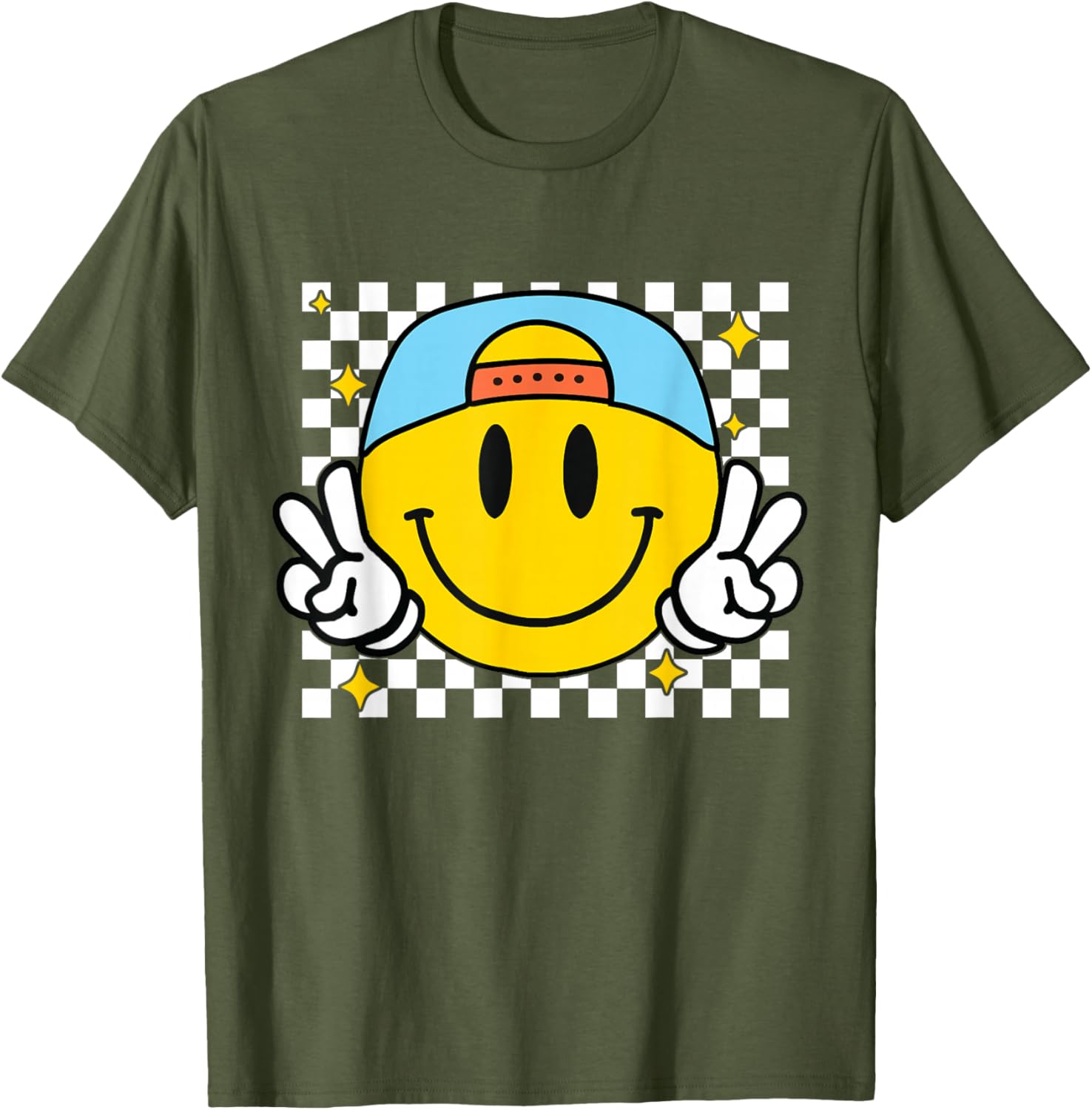 Happy Yellow Smile Face Checkered T-Shirt for Fun and Joyful Style - 13