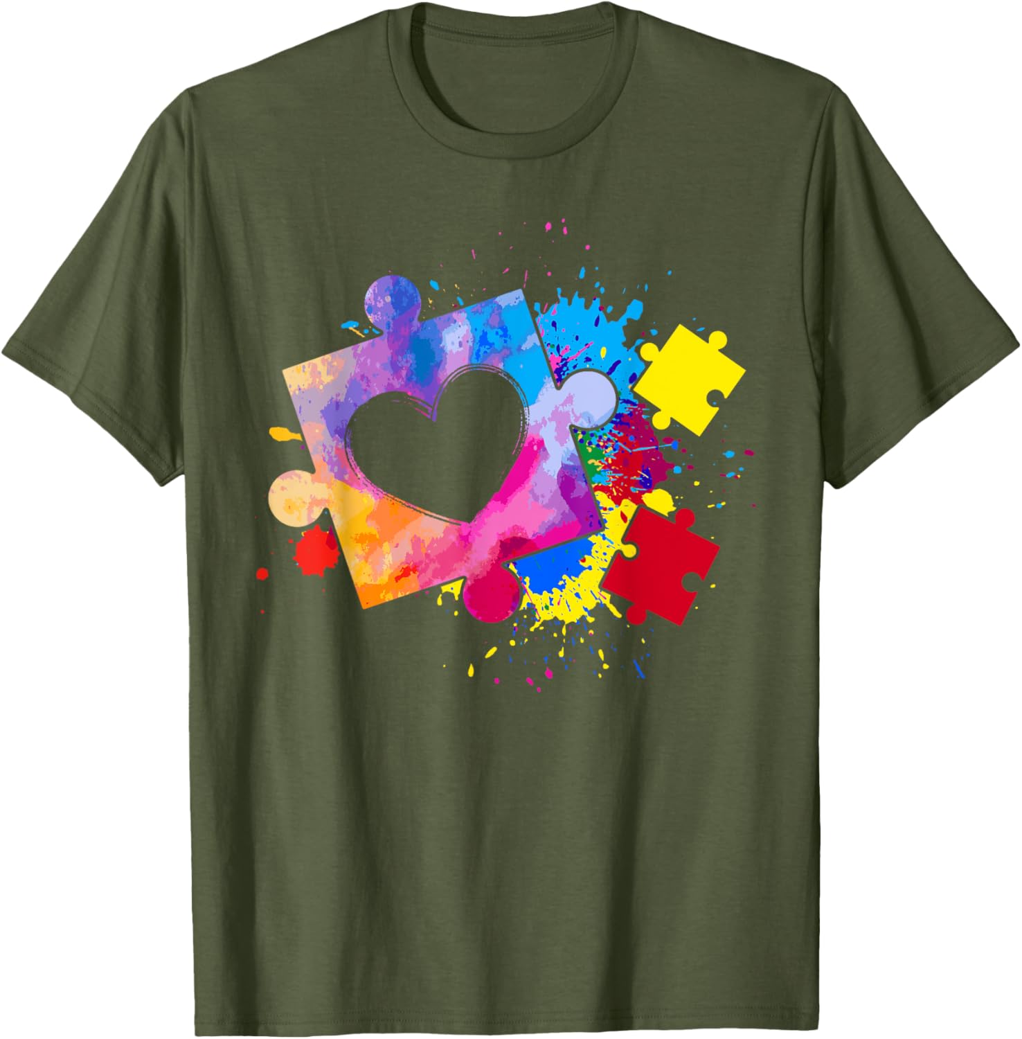 Autism Awareness Tie Dye Puzzle Piece Heart Kids T-Shirt for Boys and Girls - 19