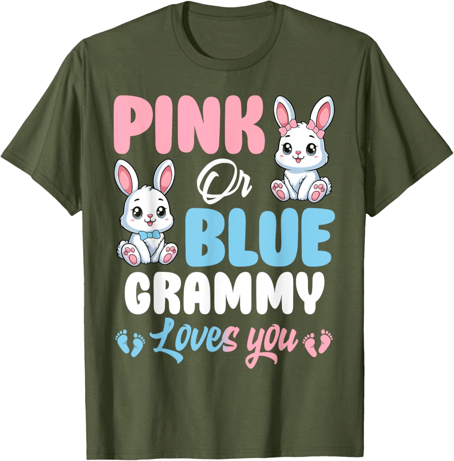 Pink or Blue Grammy Loves You Bunny Gender Reveal Party T-Shirt - 10