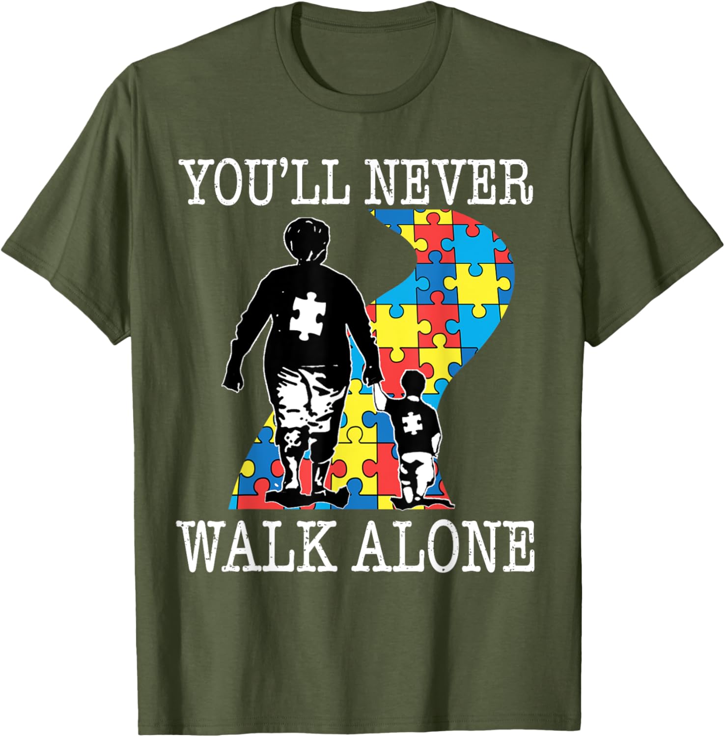 Autism Grandma Support Alone Puzzle You'll Never Walk T-Shirt for Comfort - 1
