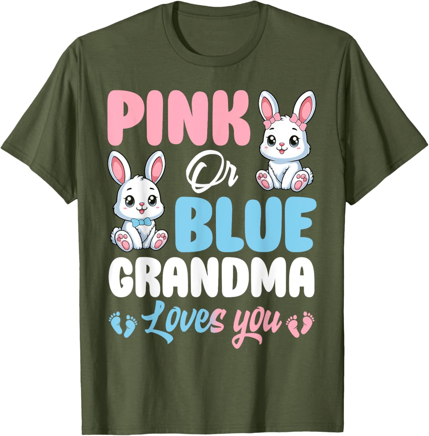 Pink or Blue Grandma Loves You Bunny Gender Reveal T-Shirt for Kids - 12