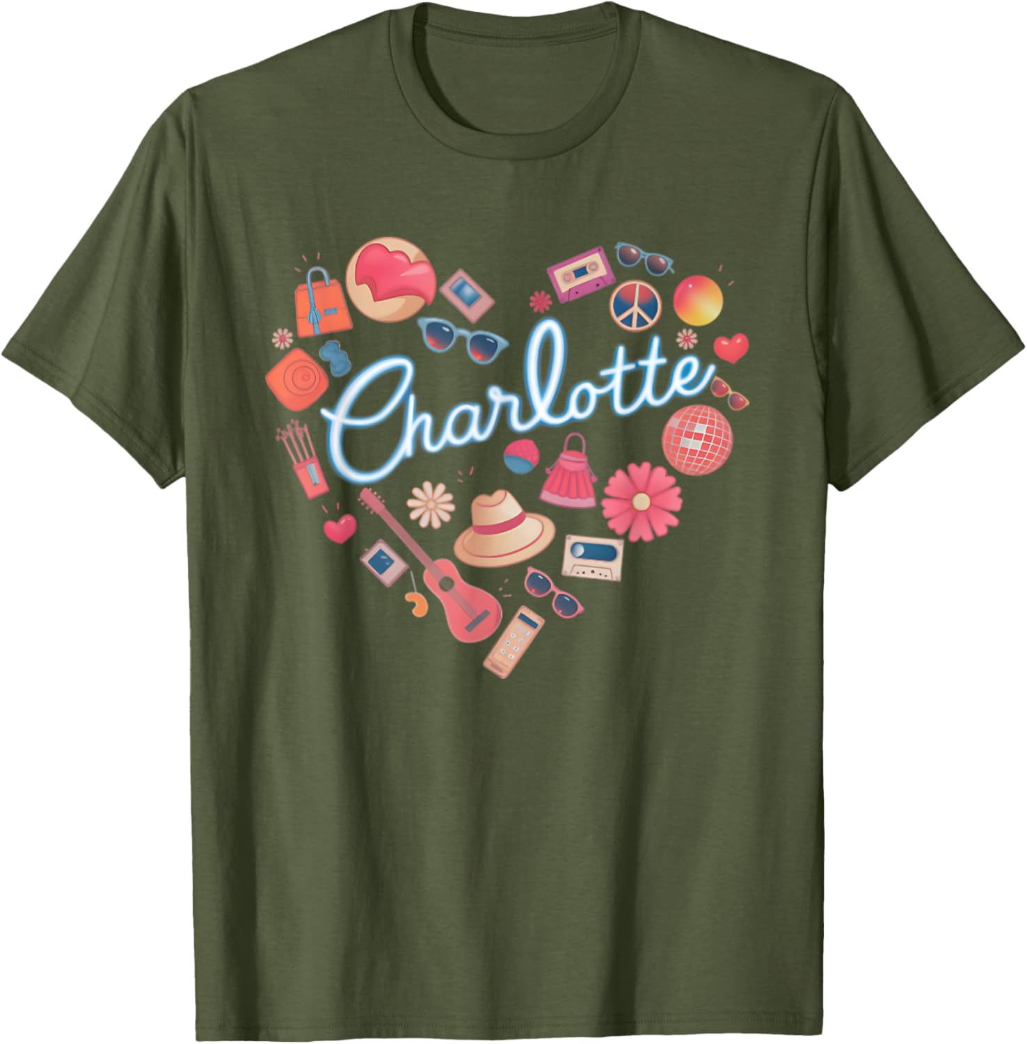 Personalized Retro Charlotte Heart T-Shirt for Girls - Cute Casual Wear - 13