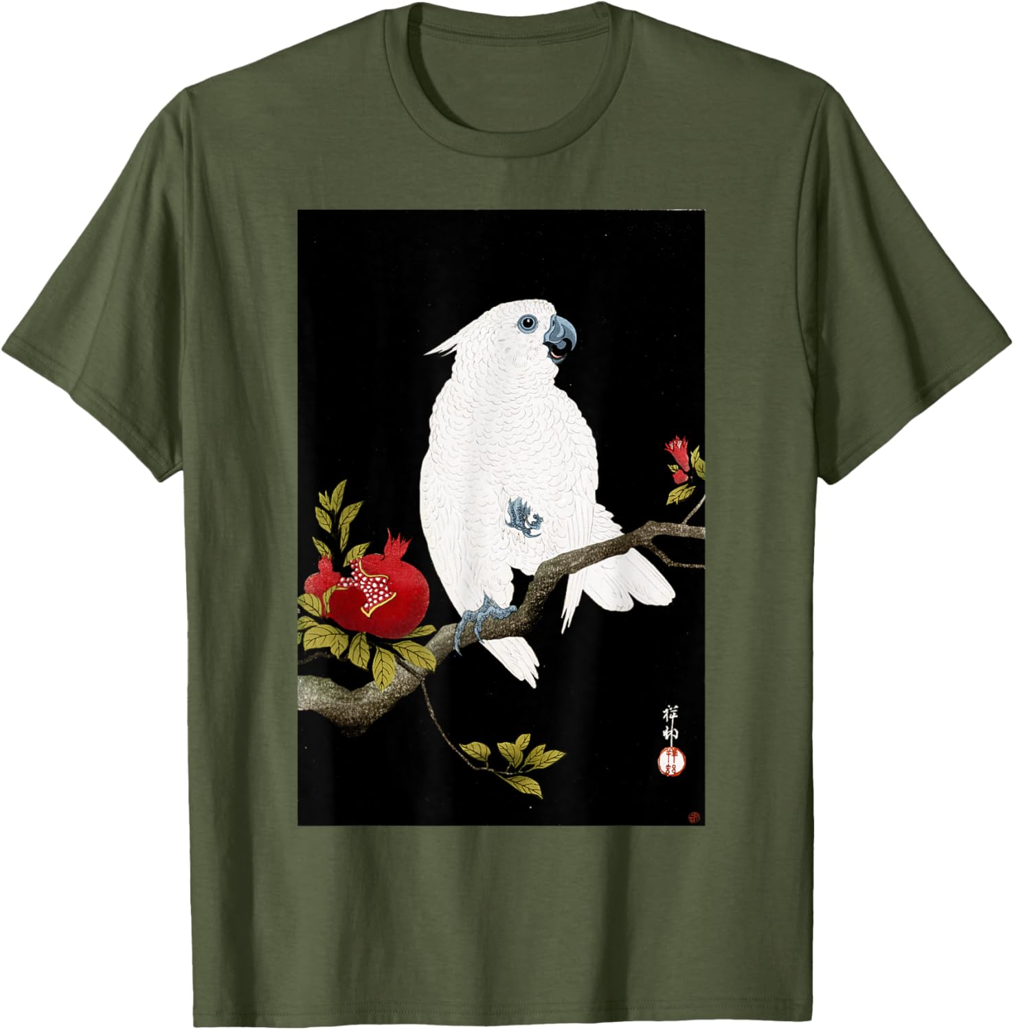 Koson Ohara Cockatoo and Pomegranate Japanese Art Bird T-Shirt - 13