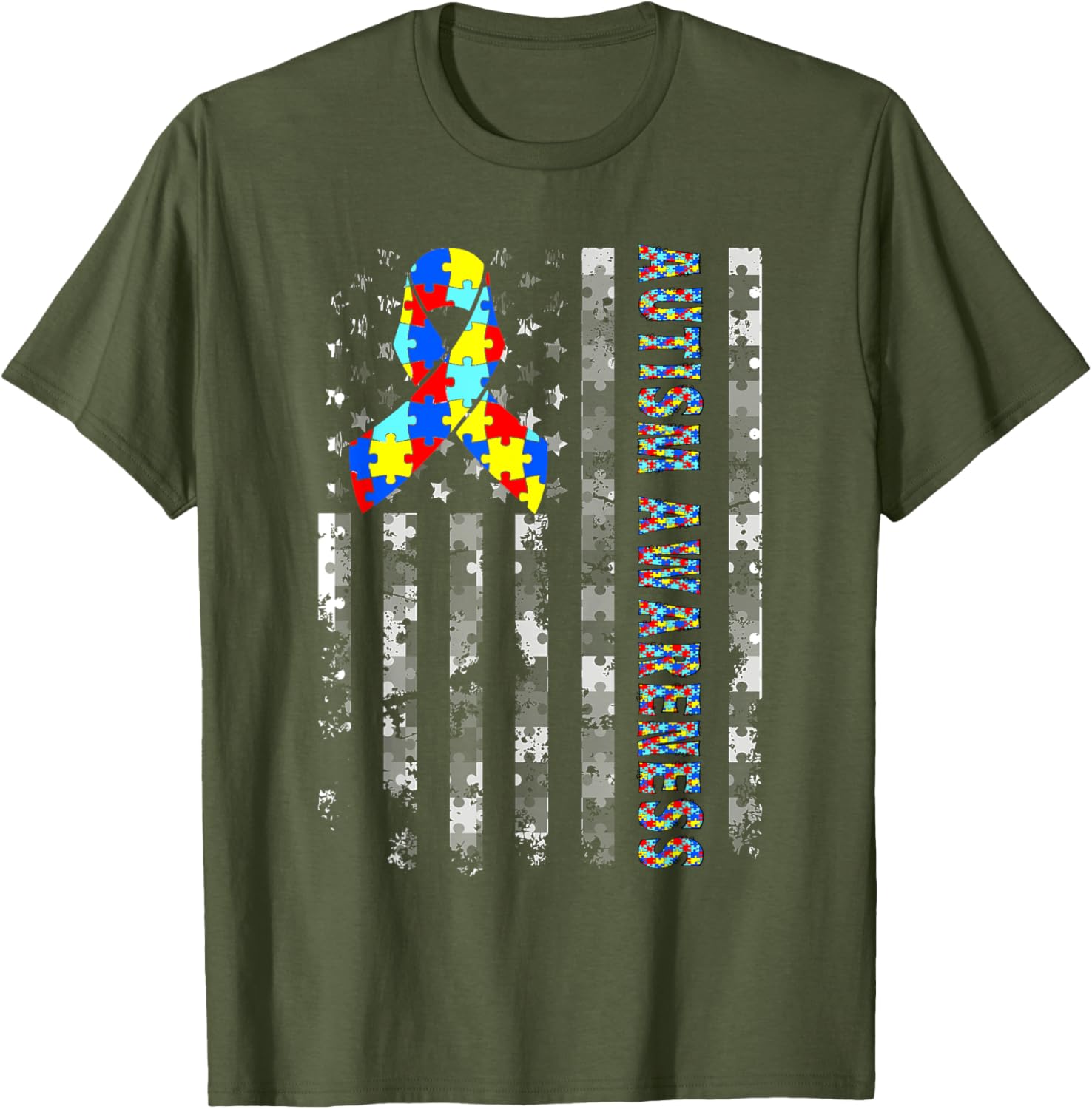 Autism Awareness USA Flag T-Shirt for Moms and Dads - Support and Love - 5