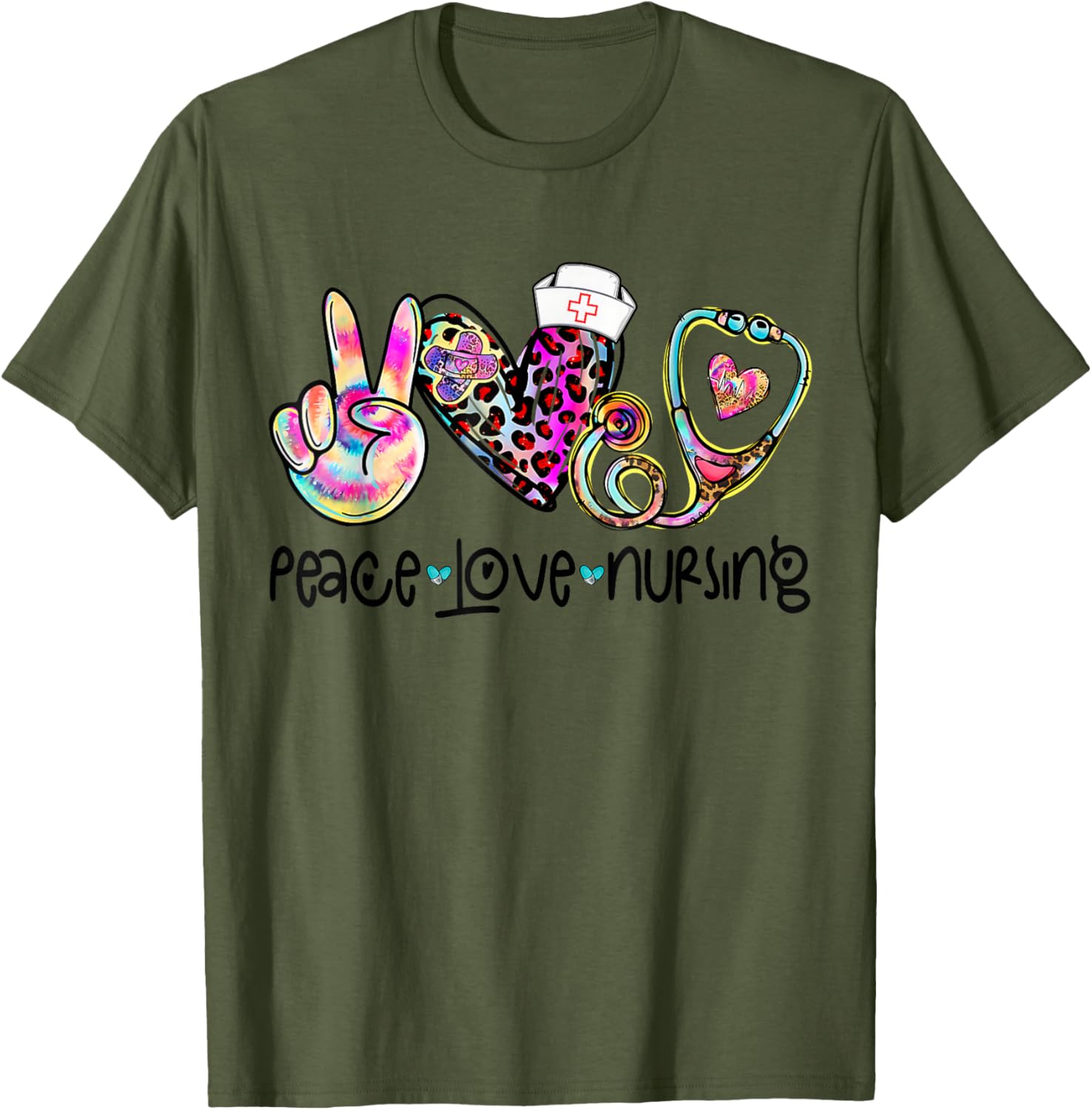 Peace Love Nursing Stethoscope T-Shirt for Nurse Week 2025 Perfect Gift - 16