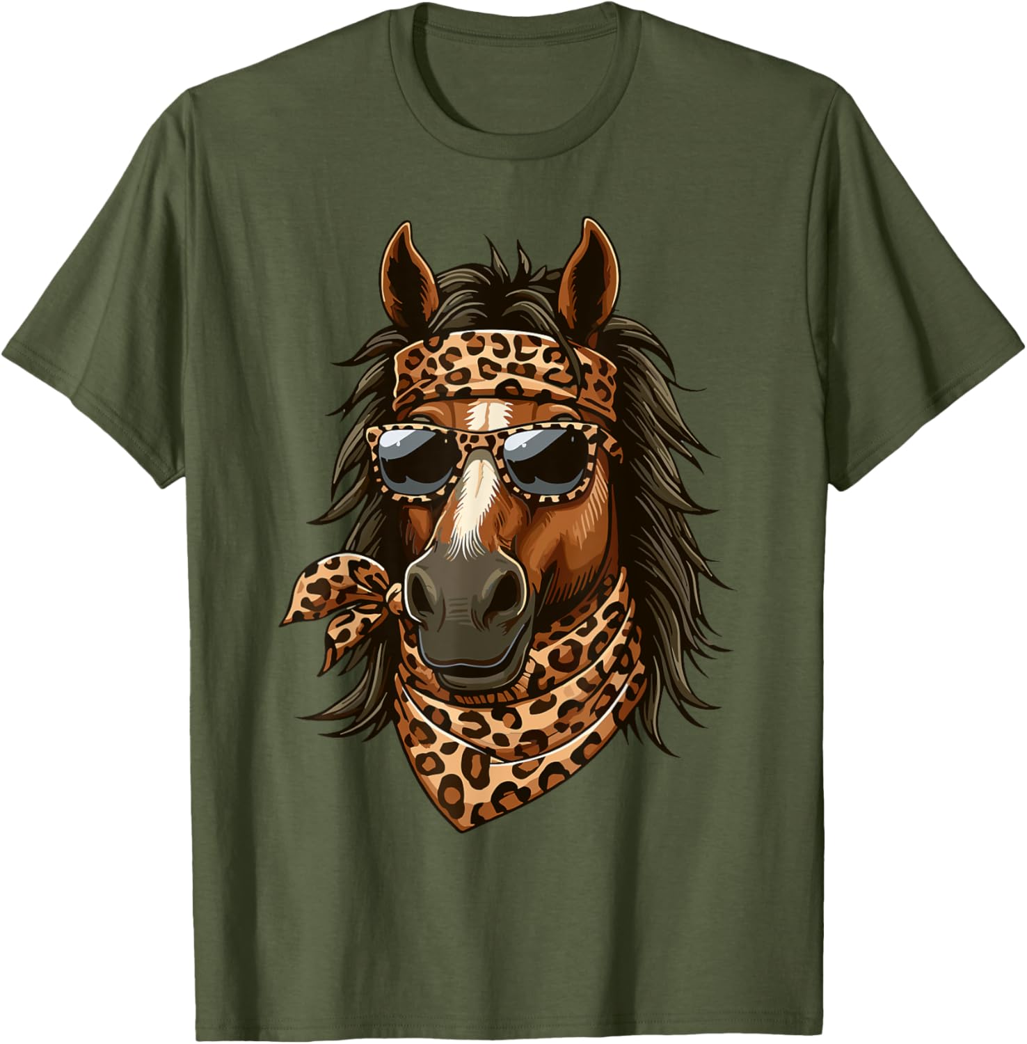 Stylish Horse in Leopard Scarf and Sunglasses T-Shirt for Animal Lovers - 26