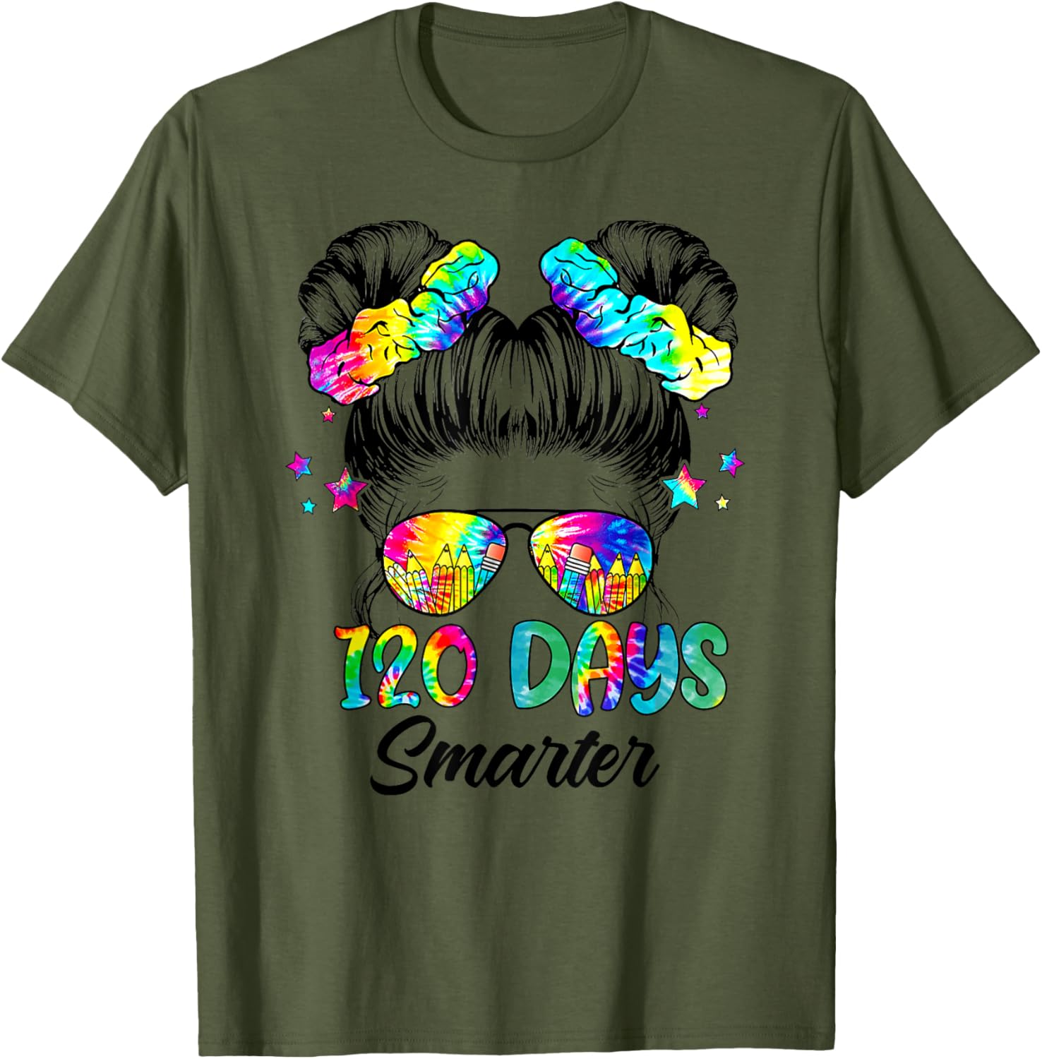 Messy Bun 120 Days of School Tie Dye Shirt for Smart Students - 8