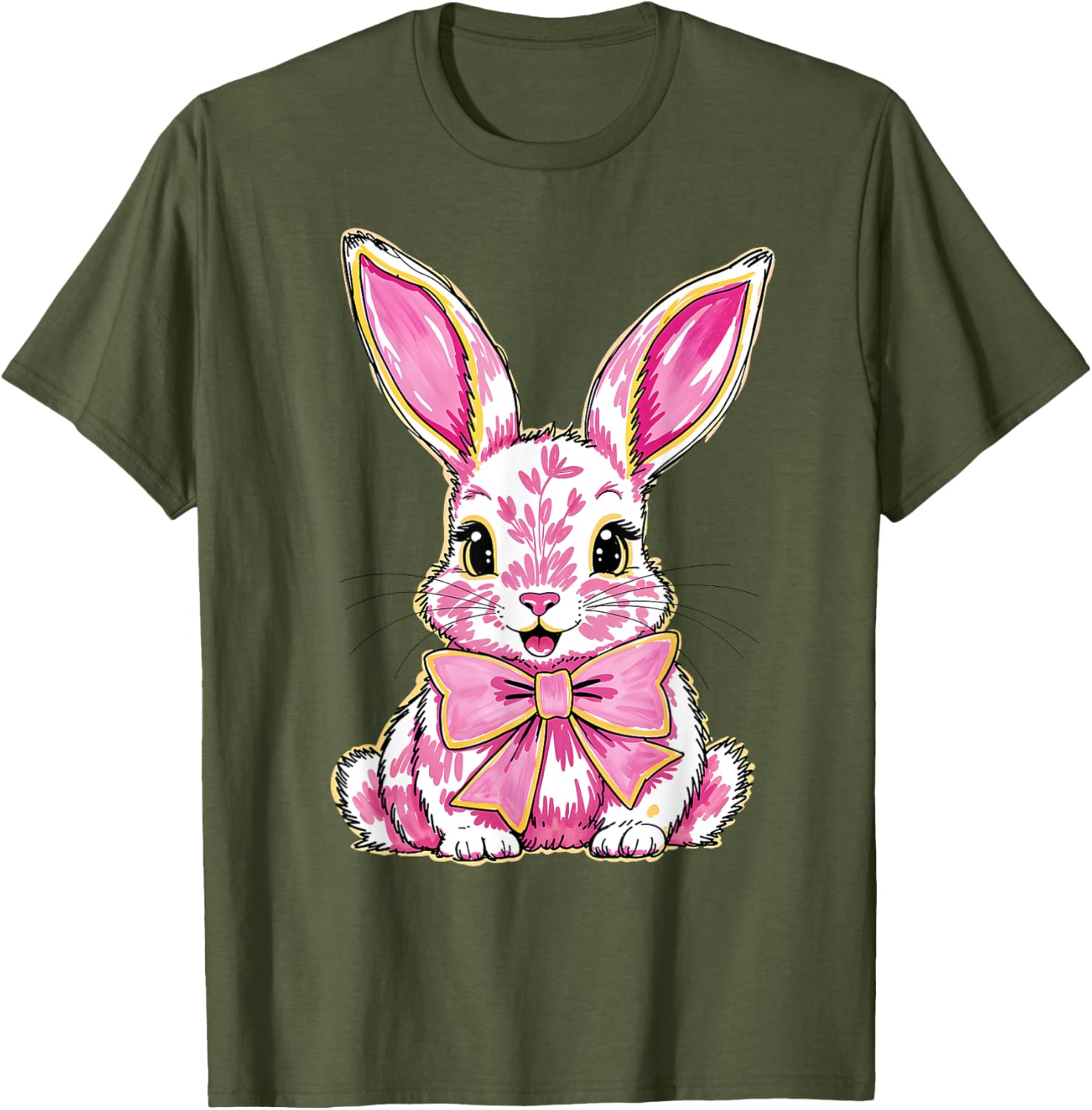 Happy Easter Bunny Coquette Bow Preppy T-Shirt for Women and Girls - 12