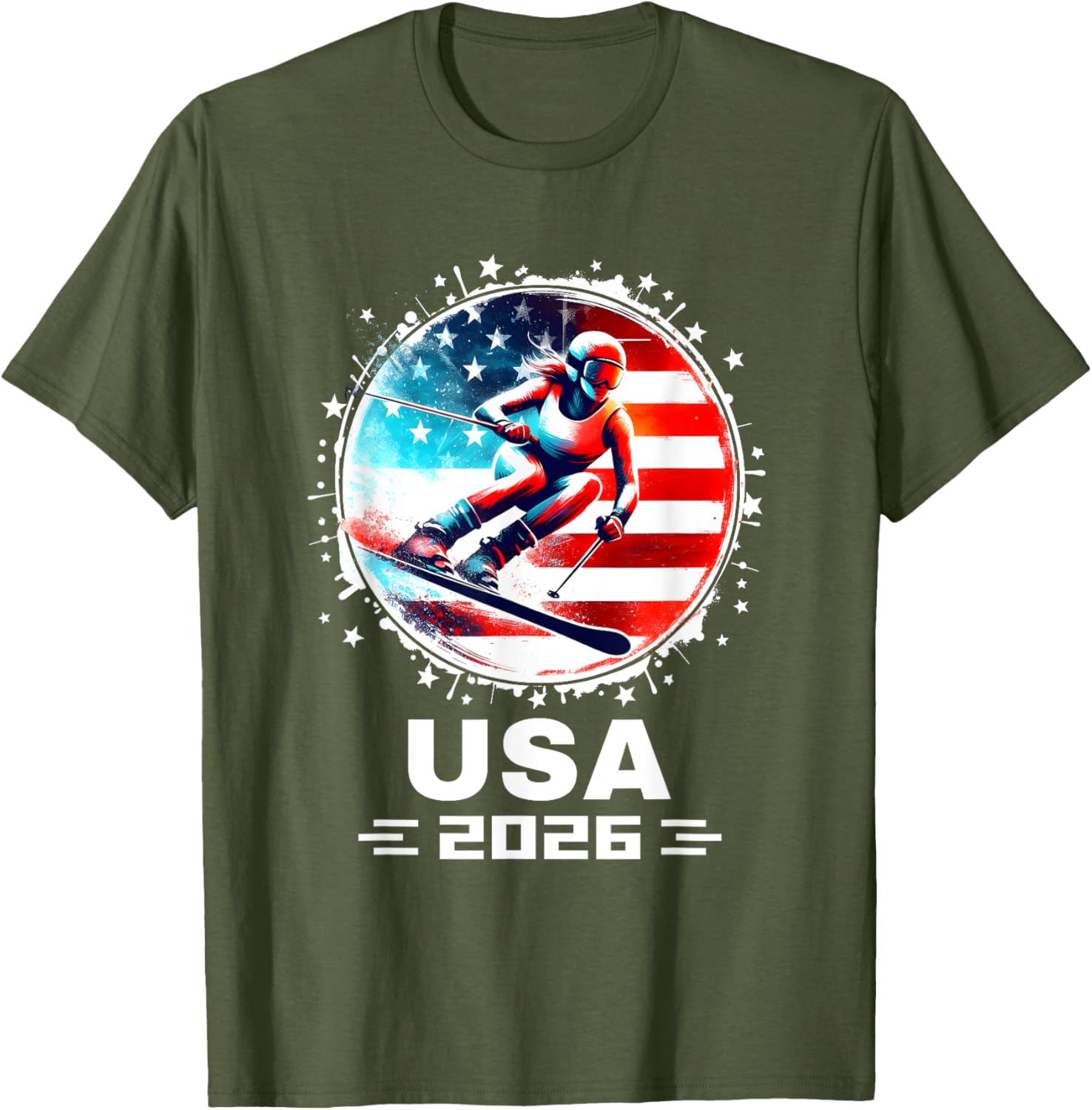 Skier USA Team 2026 American Flag Women's Skiing T-Shirt - 11