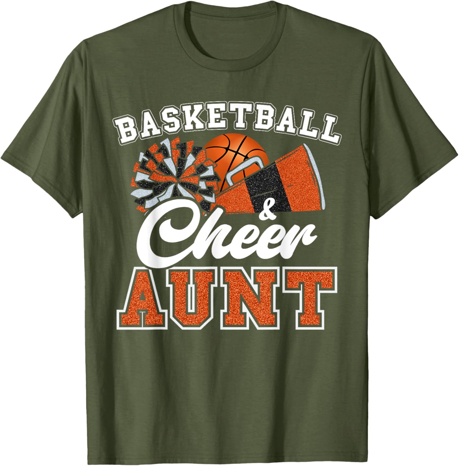Proud Basketball Cheer Aunt T-Shirt for Cheerleader Niece in Orange - 3