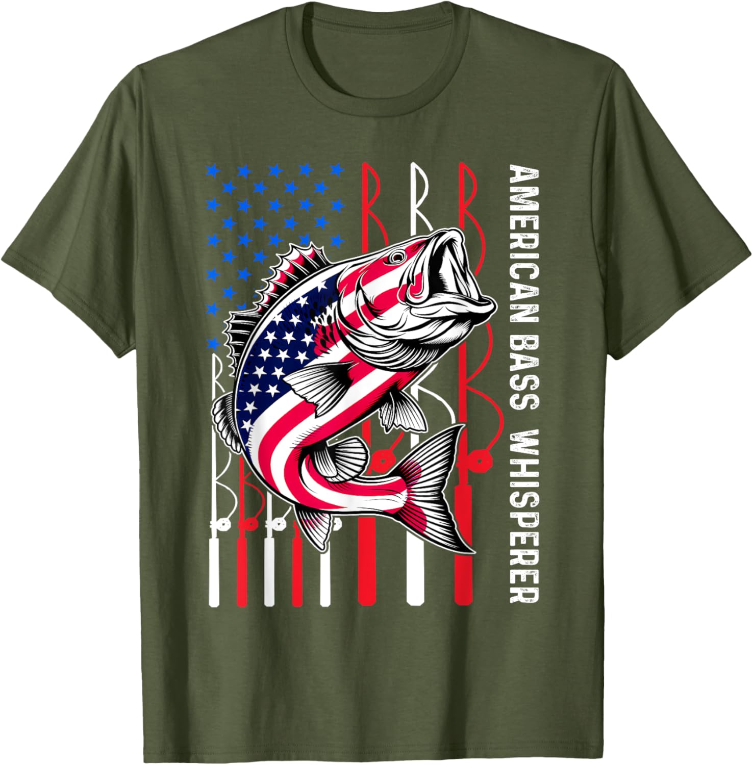 Patriotic Anglers American Bass Pro Whisperer Fisherman T-Shirt Design - 7