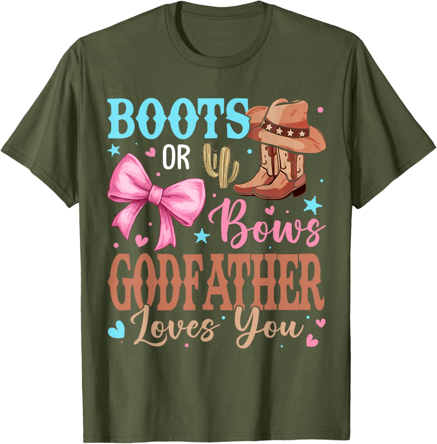 Boots or Bows Gender Reveal Godfather Loves You T-Shirt for Celebrations - 6