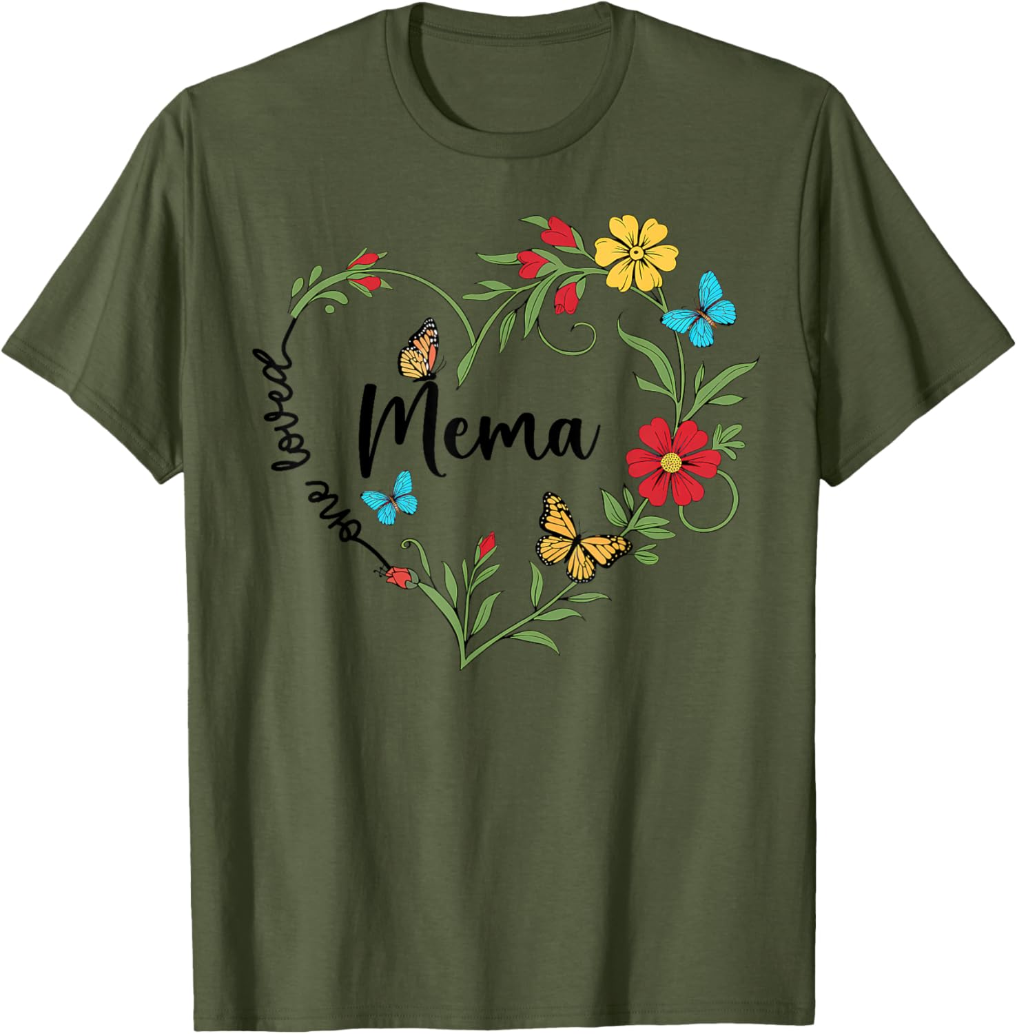 Floral One Loved Mema Heart T-Shirt for Mom and Grandma on Mother's Day - 14