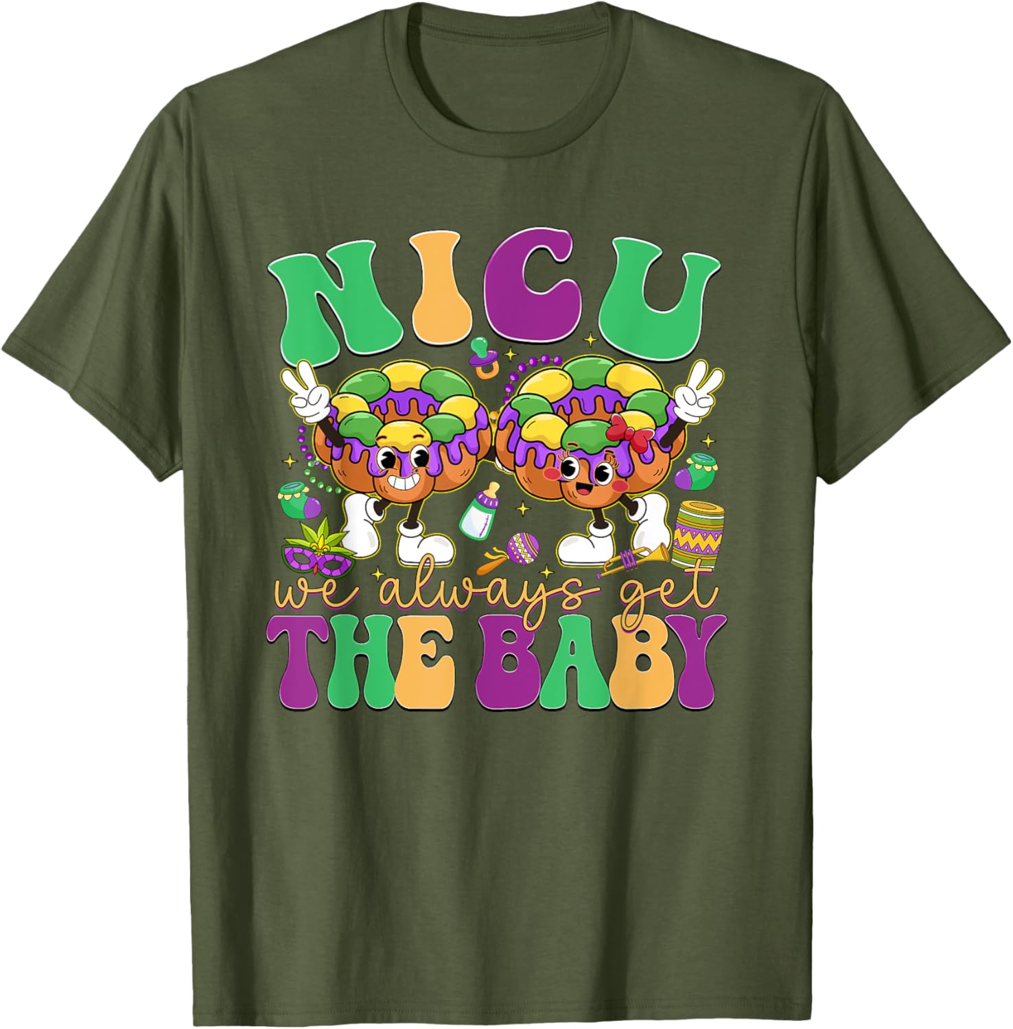 Retro NICU Nurse Mardi Gras T-Shirt for Baby Lovers and Caregivers - 13