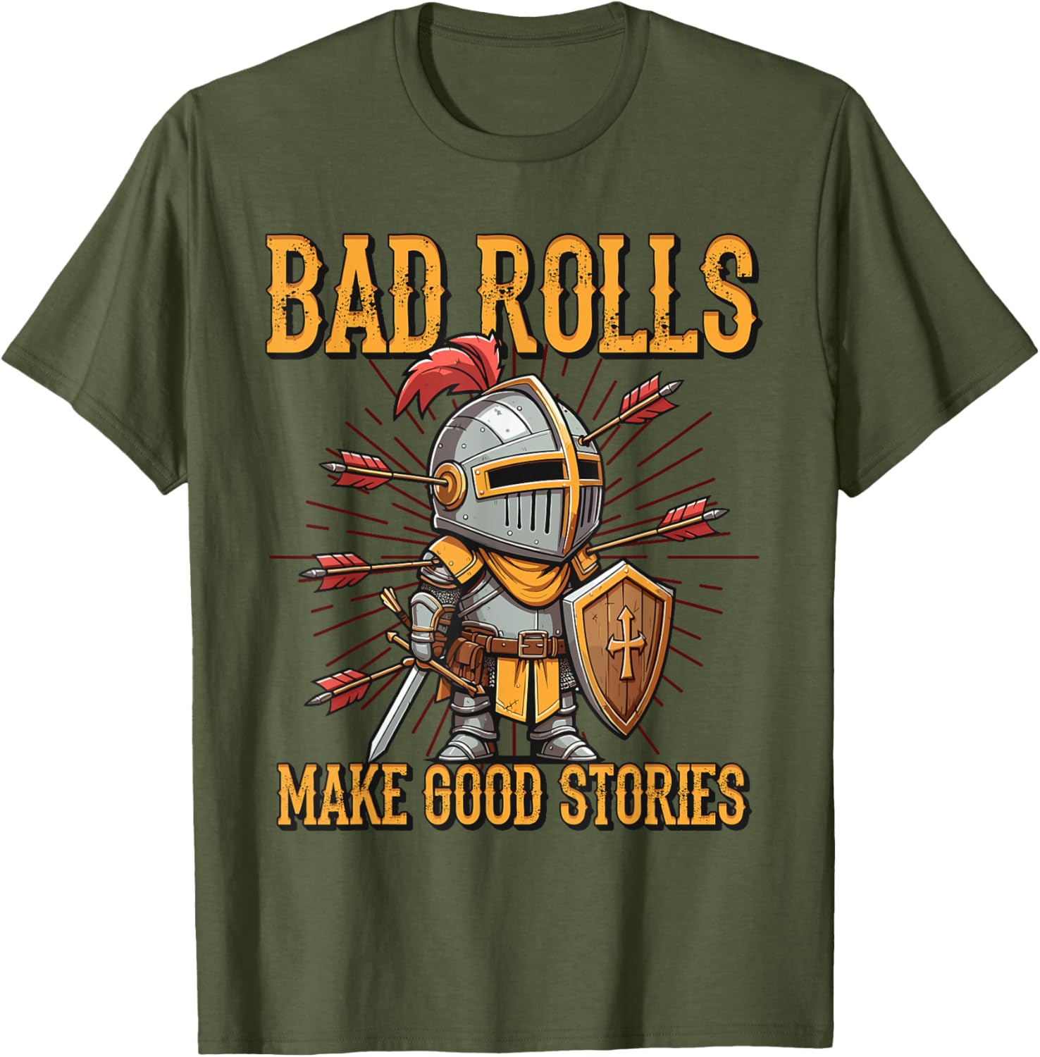 Bad Rolls Makes Good Stories Funny Knight Humor T-Shirt for Gamers - 17