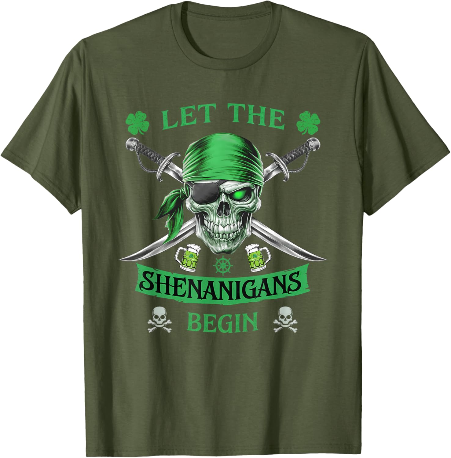 Pirate Skull St Patricks Day T-Shirt for Men Let the Shenanigans Begin - 5