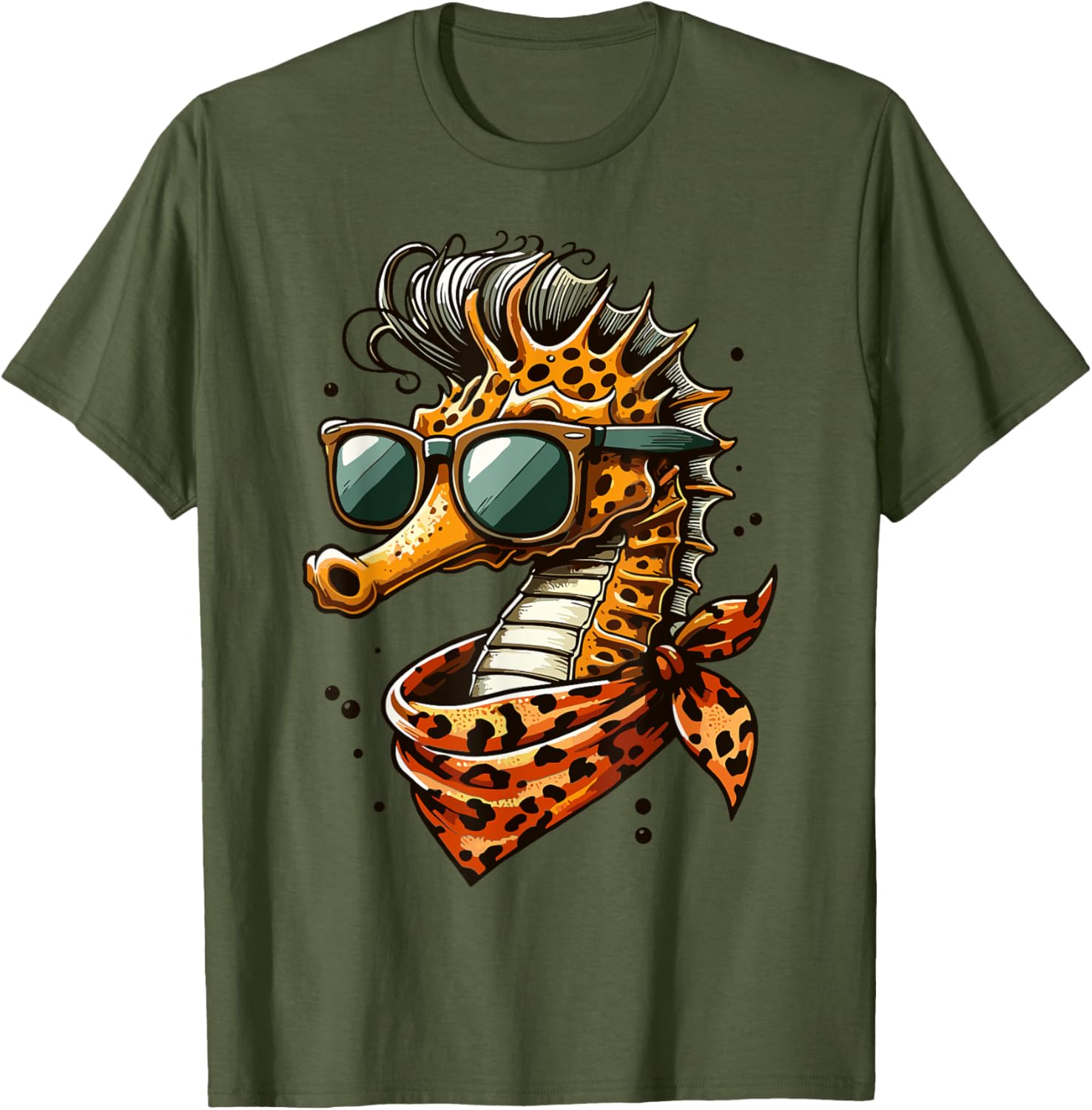 Seahorse with Leopard Scarf and Sunglasses Fun T-Shirt for Animal Lovers - 24
