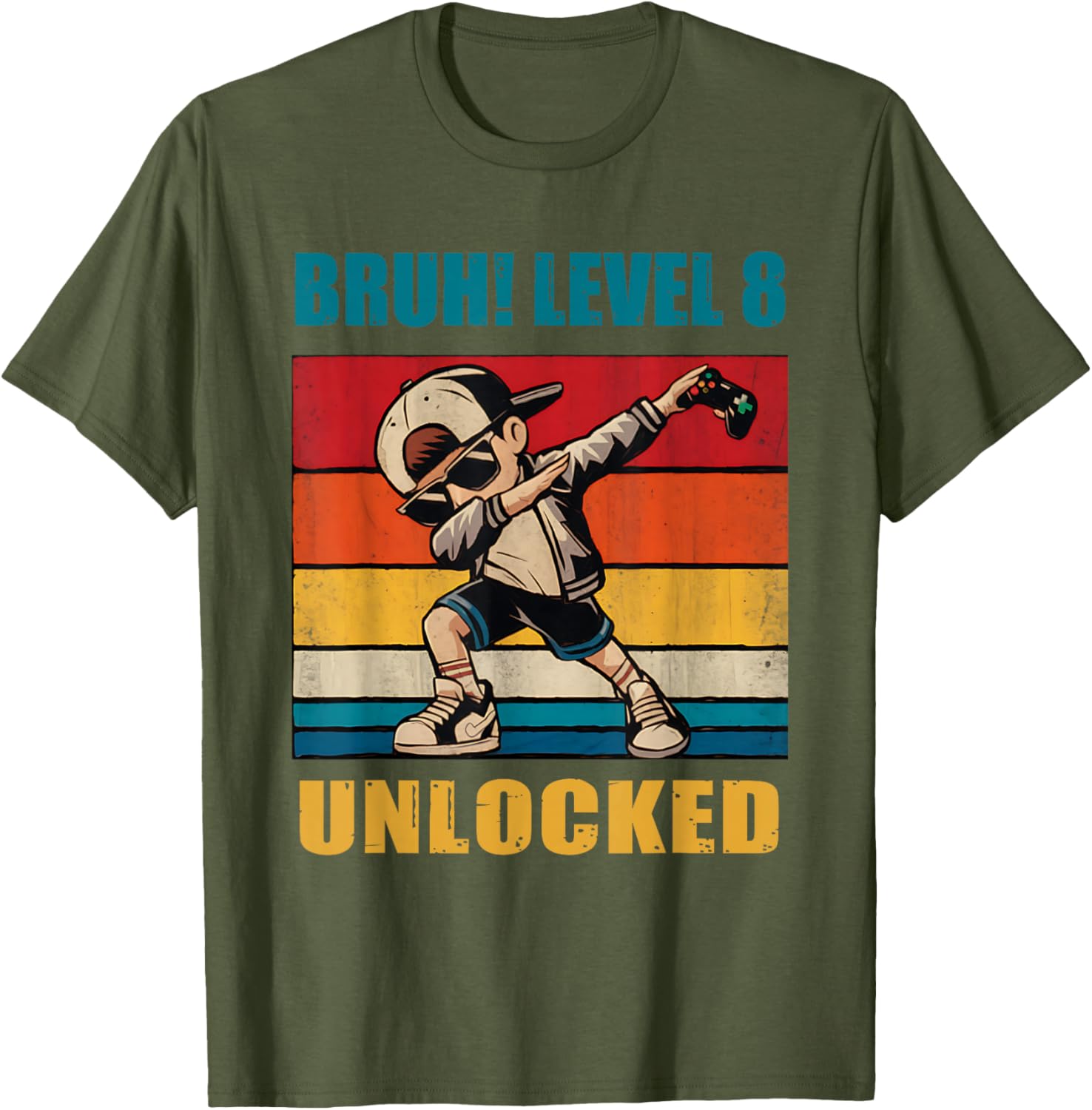 8 Year Old Birthday Gamer T-Shirt Level 8 Unlocked Dabbing Fun - 13