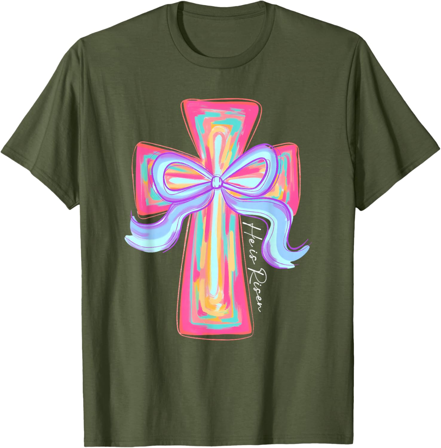 He is Risen Jesus Easter T-Shirt with Coquette Bow for Celebration - 9