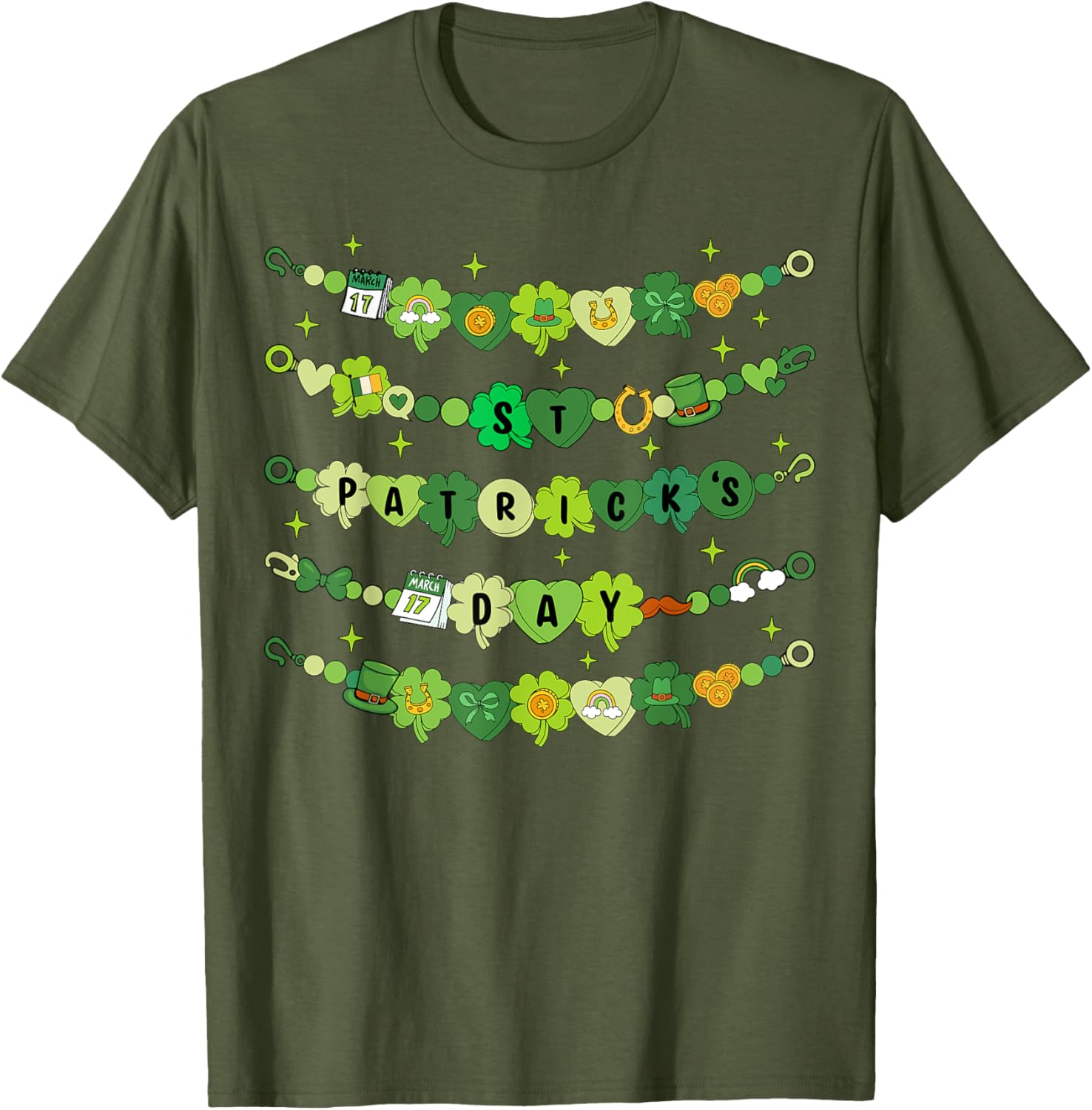 Happy St Patricks Day Friendship Bracelet T-Shirt for Girls - 3