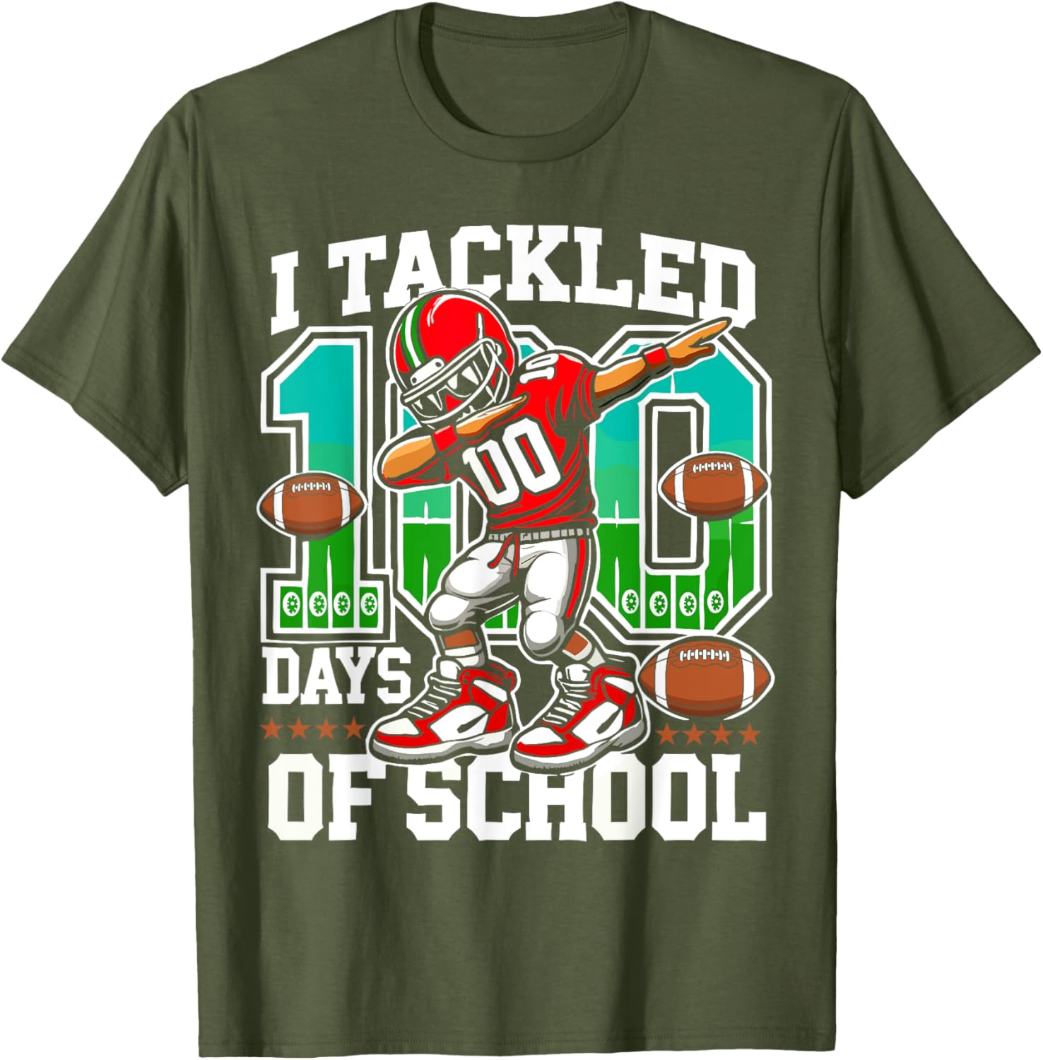 100 Days of School Football Teacher Student T-Shirt for Celebrating Fun - 23