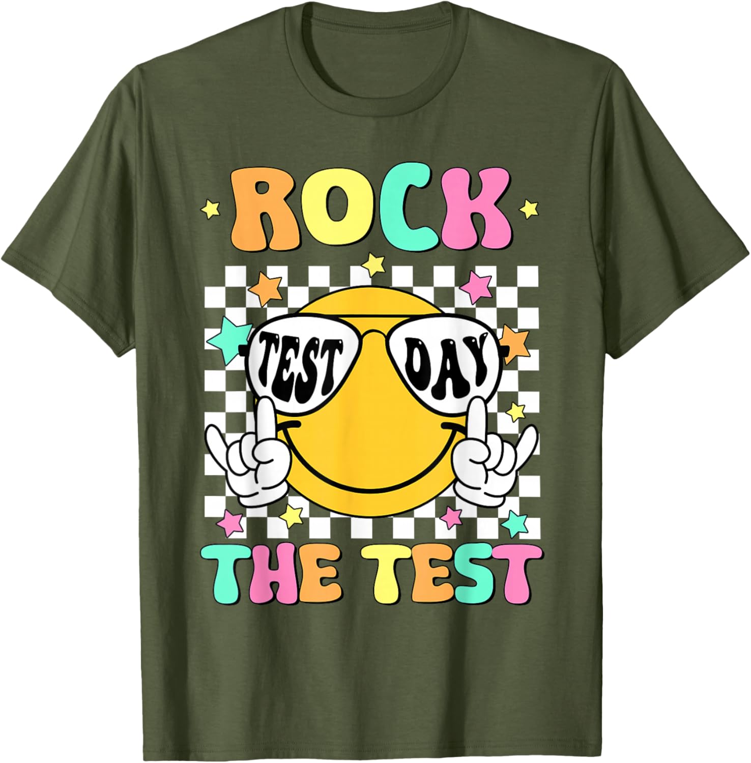 Rock the Test Teacher T-Shirt with Smile Face for Test Day Fun - 20