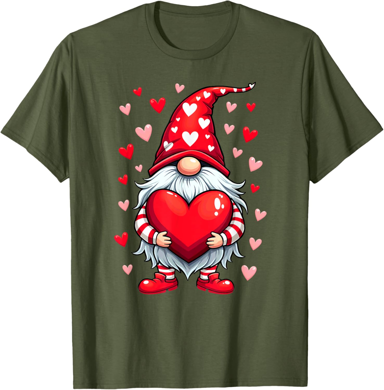 Adorable Valentine's Day Gnome T-Shirt with Red Heart Design - 8