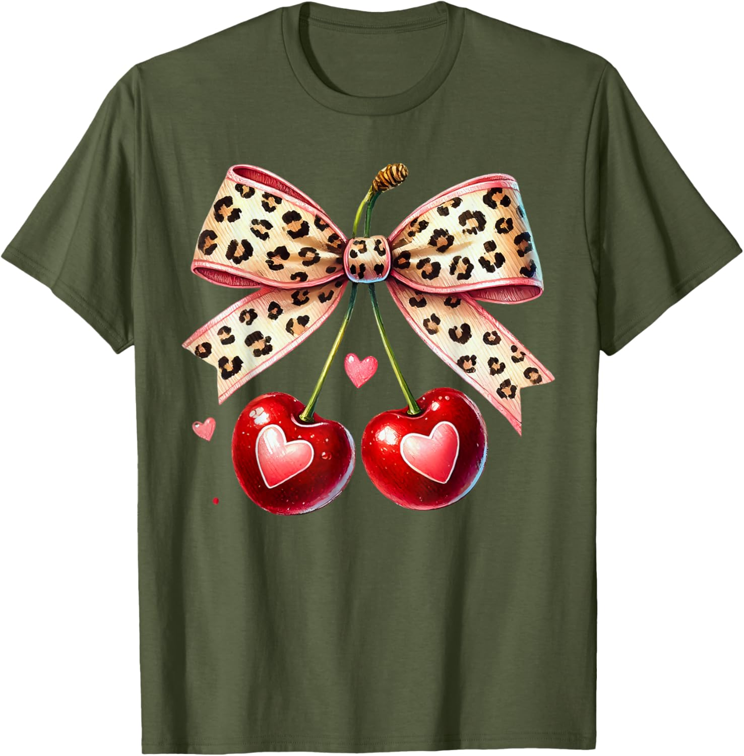 Coquette Cherry Heart Leopard Ribbon Bow T-Shirt for Valentine's Day - 16