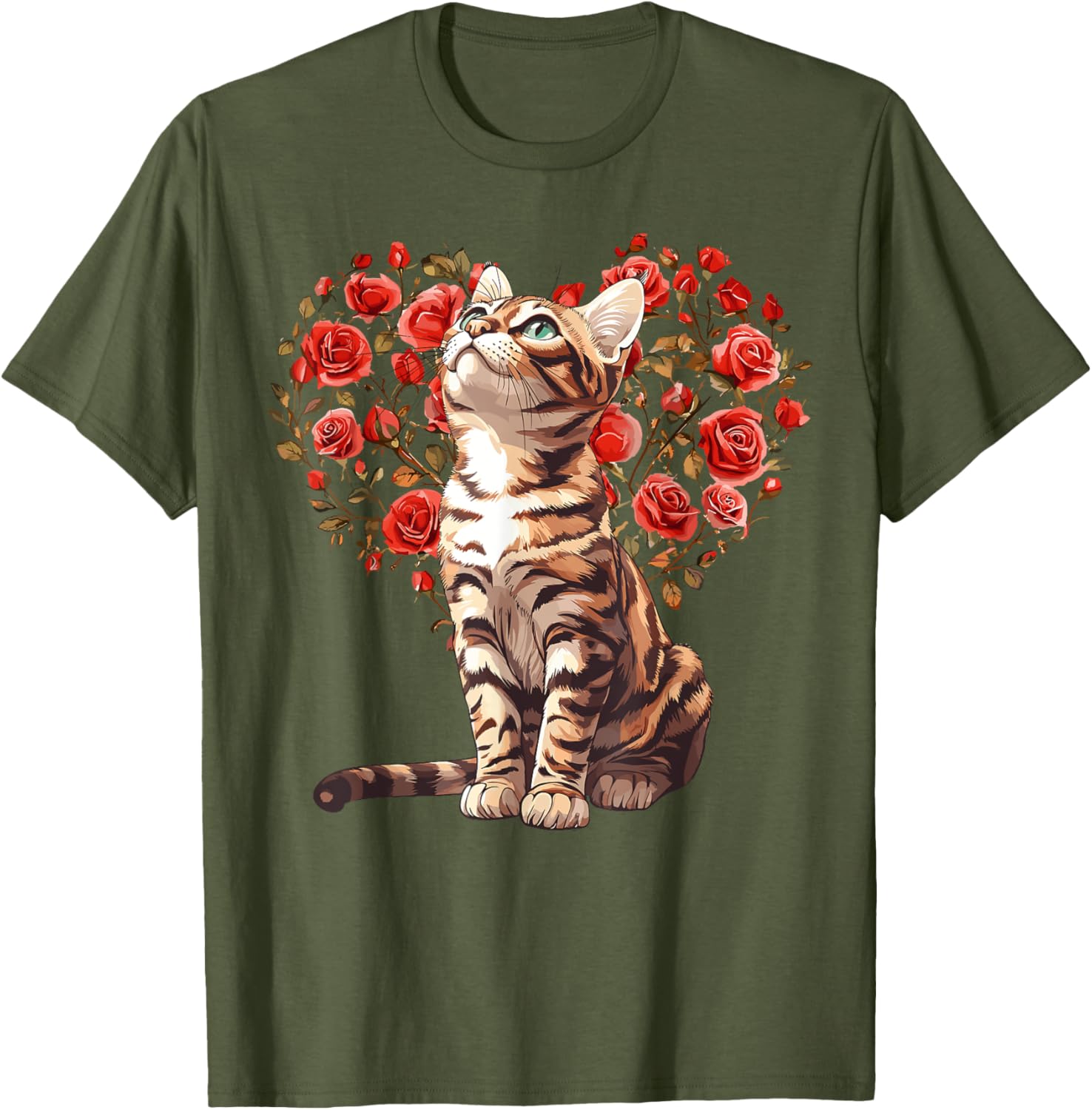 Bengal Cat Valentine's Day Heart Floral Design T-Shirt for Cat Lovers - 25