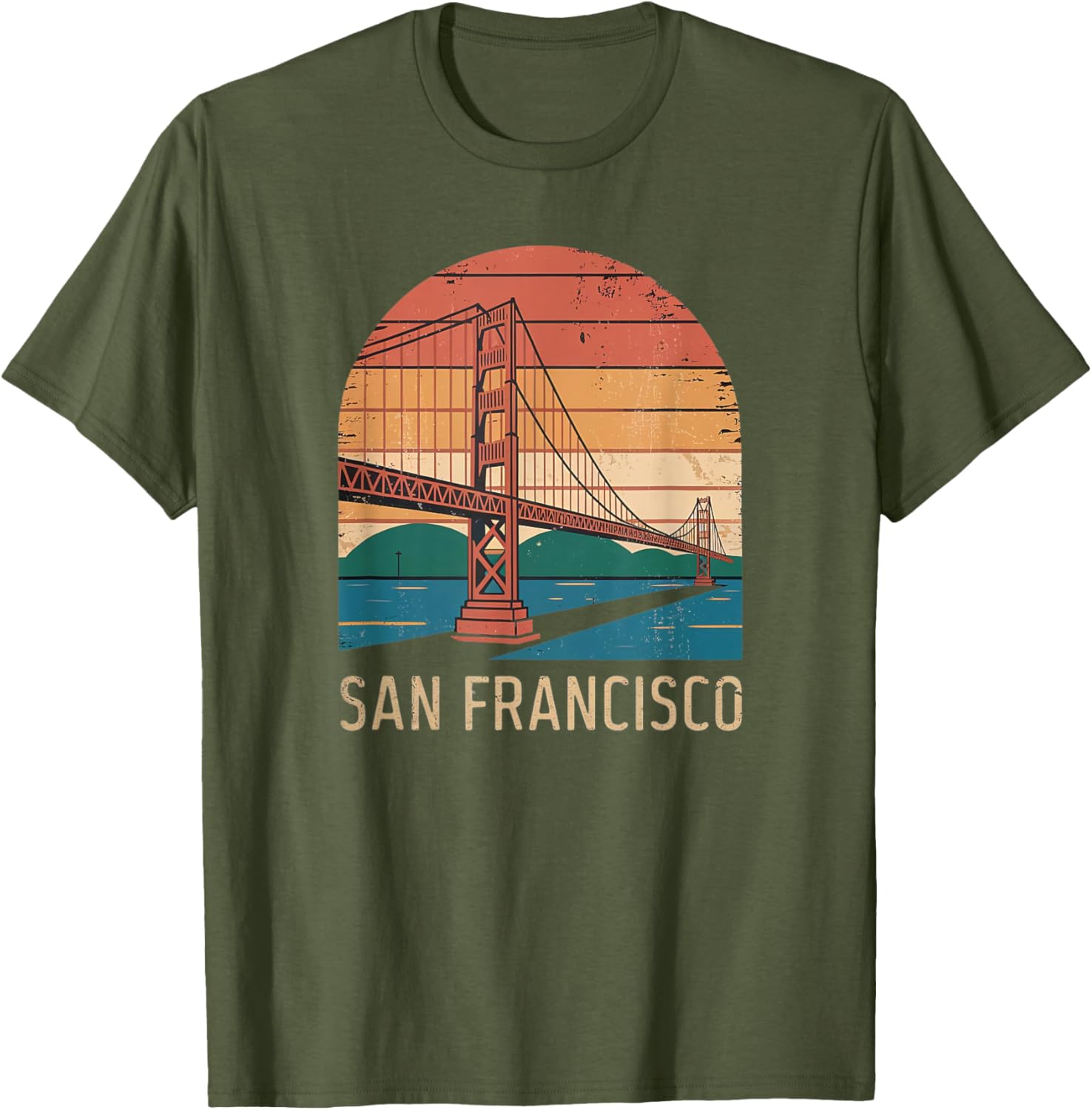 Retro San Francisco Bridge Sunset T-Shirt for Vintage Style Lovers - 14
