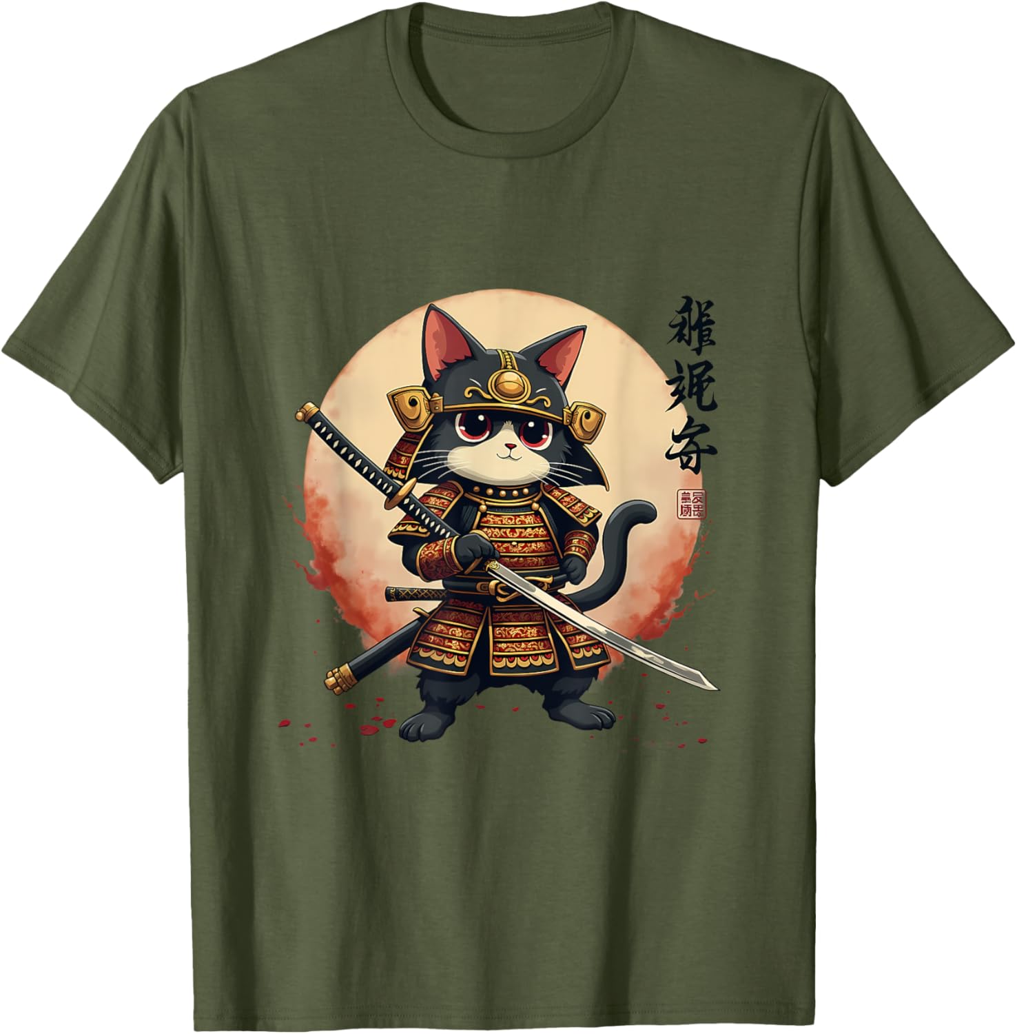 Samurai Cat Warrior Art Tee for Men and Women - Cool Japanese Anime T-Shirt - 13