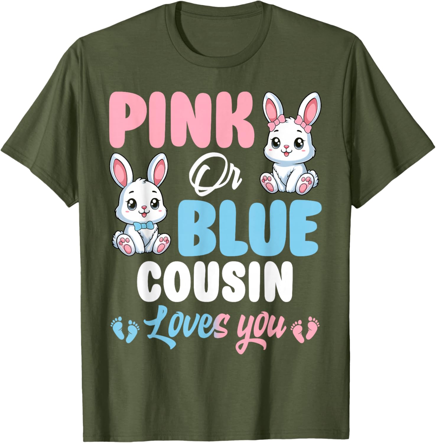 Pink or Blue Cousin Loves You Bunny Gender Reveal Party T-Shirt - 4