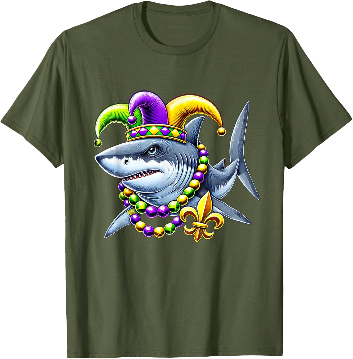 Jester Shark Beads Mardi Gras T-Shirt for Men, Women, and Kids - 11
