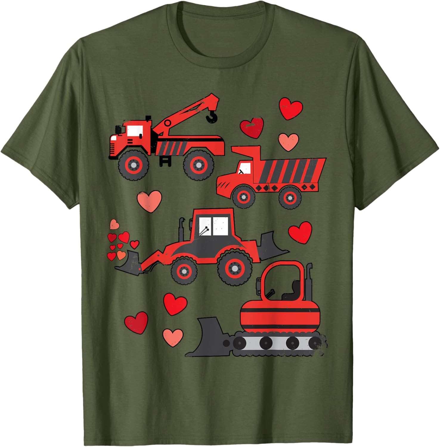 Funny Valentines Day Construction Trucks T-Shirt for Kids and Adults - 8