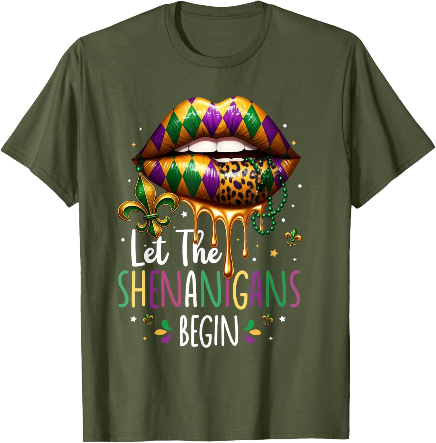 Mardi Gras Lips T-Shirt for Women Let the Shenanigans Begin New Orleans - 13