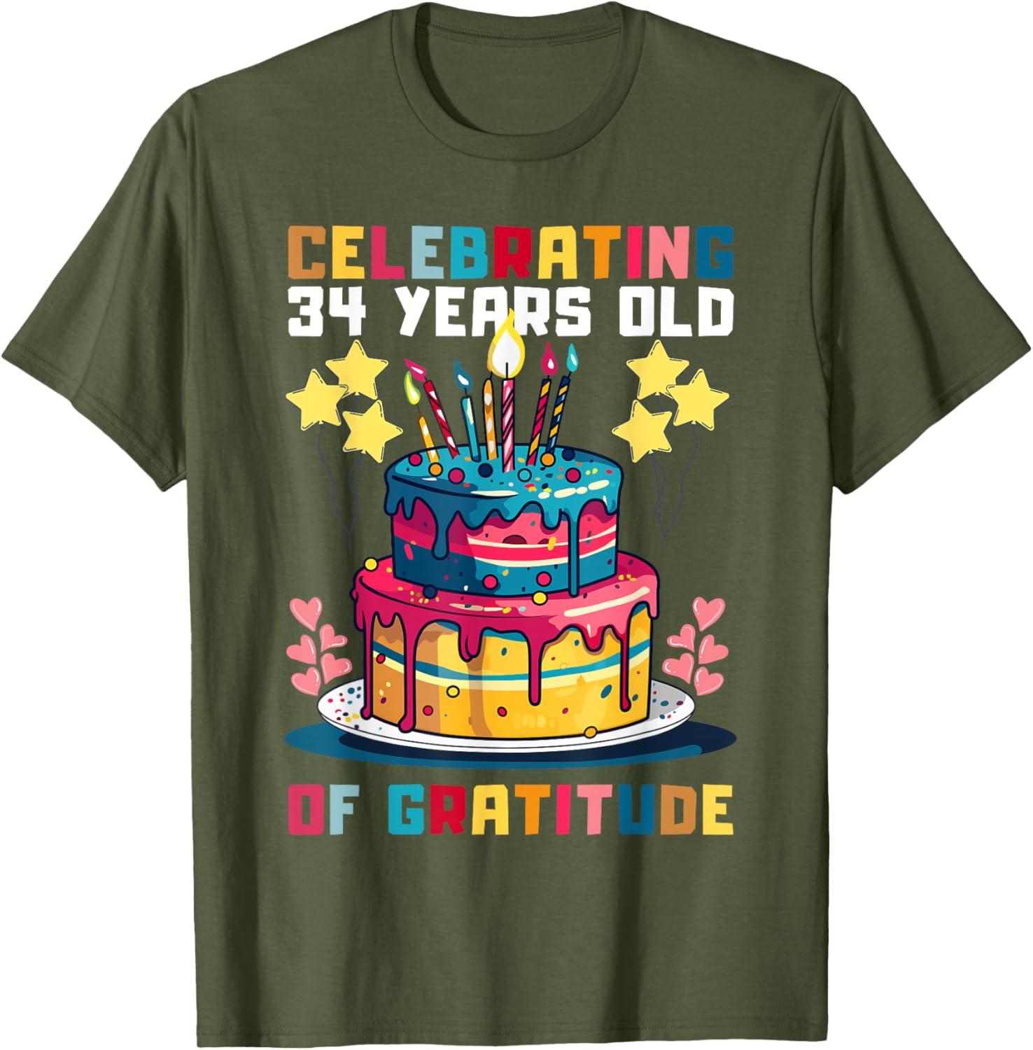 Celebrating 34 Years of Gratitude Fun Birthday T-Shirt for All Ages - 16