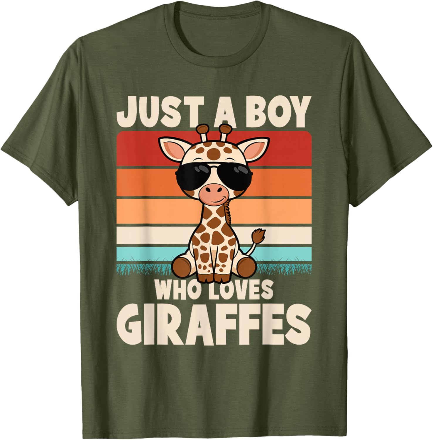 Just A Boy Who Loves Giraffes Retro Wild Animal Kids T-Shirt - 16