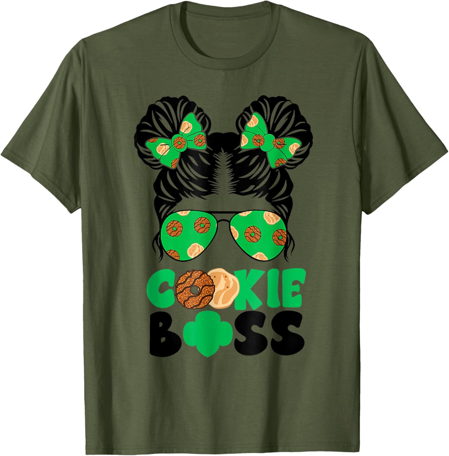 Scout Cookie Boss Girls Messy Bun Sunglasses T-Shirt for Kids - 8