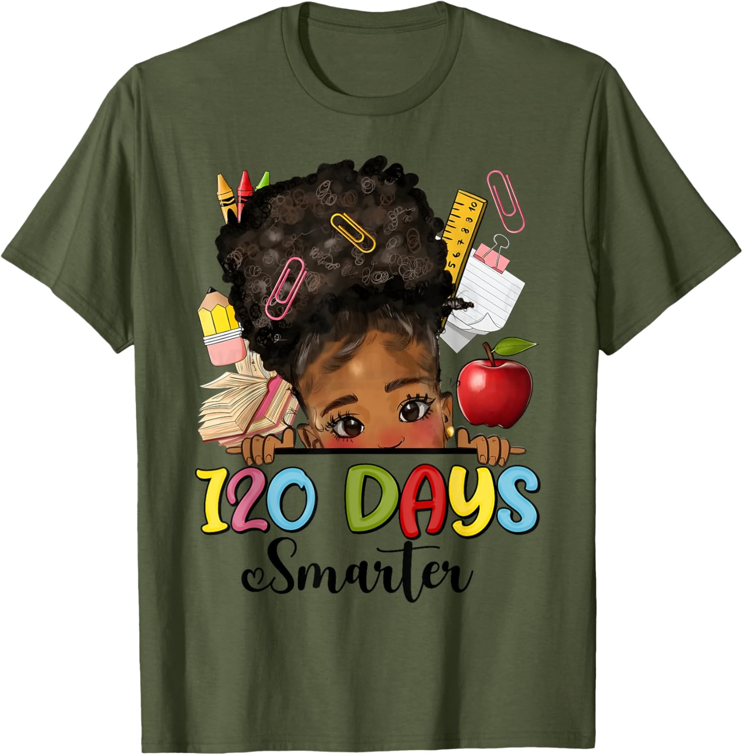 Messy Bun 120 Days Smarter Afro Girl T-Shirt for School Fun - 11