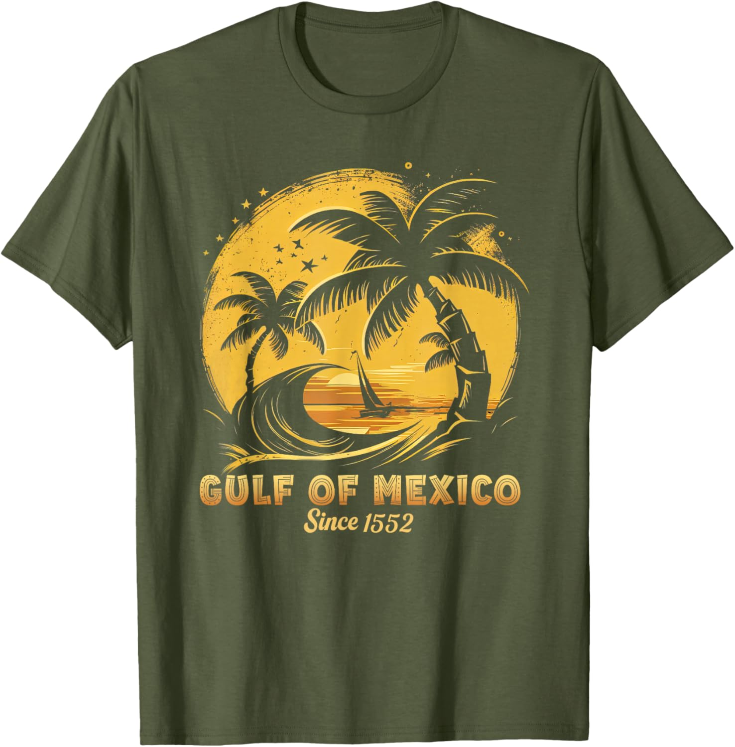 Gulf of Mexico T-Shirt with Palm Trees and Sailboat Design - 2