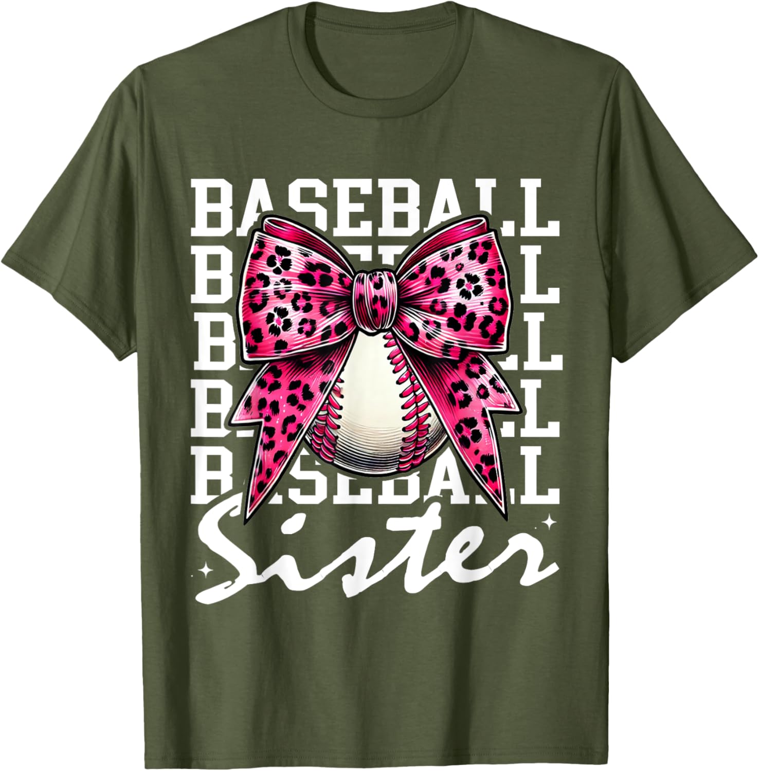 Pink Leopard Print Coquette Bow Baseball Sister T-Shirt for Trendy Style - 24