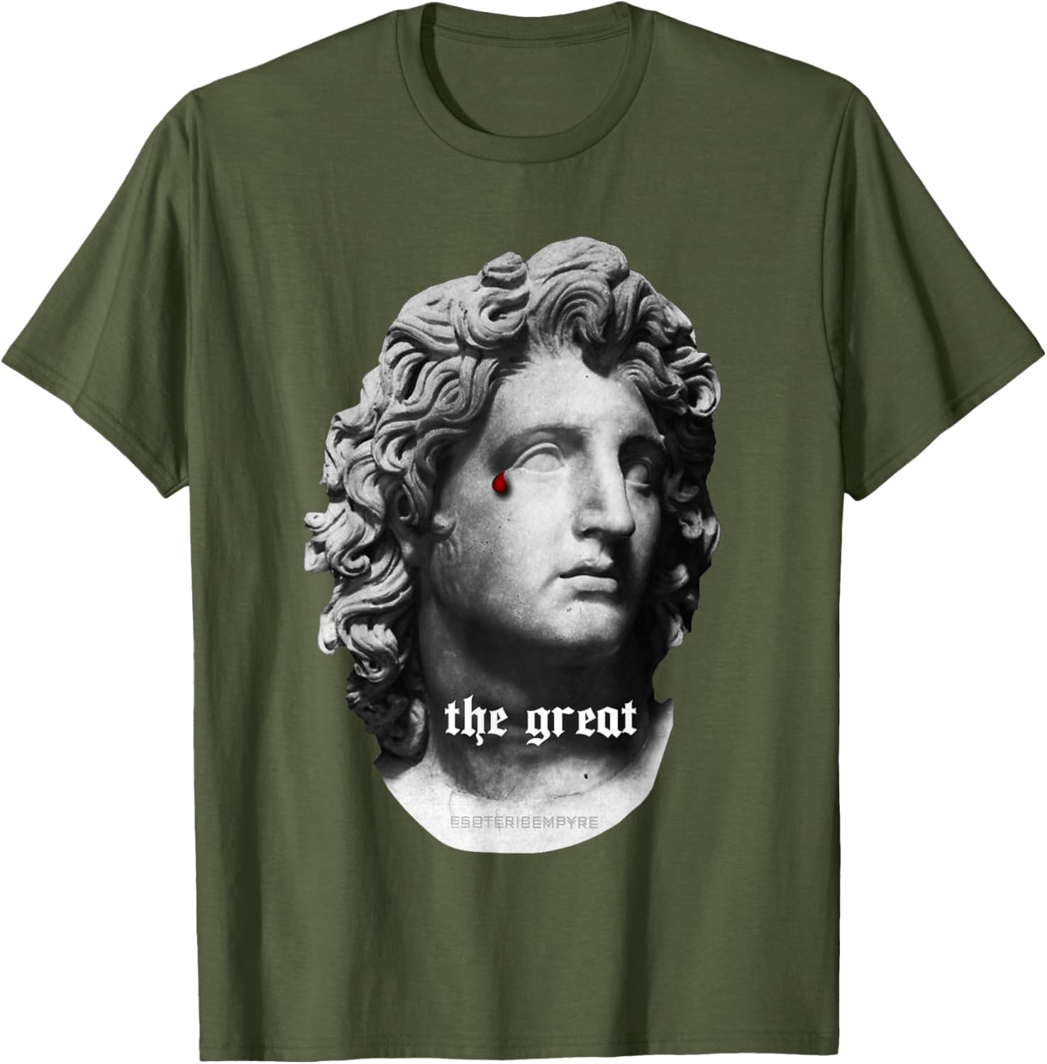 Alexander the Great Bust T-Shirt with Unique Bloody Teardrop Design - 1