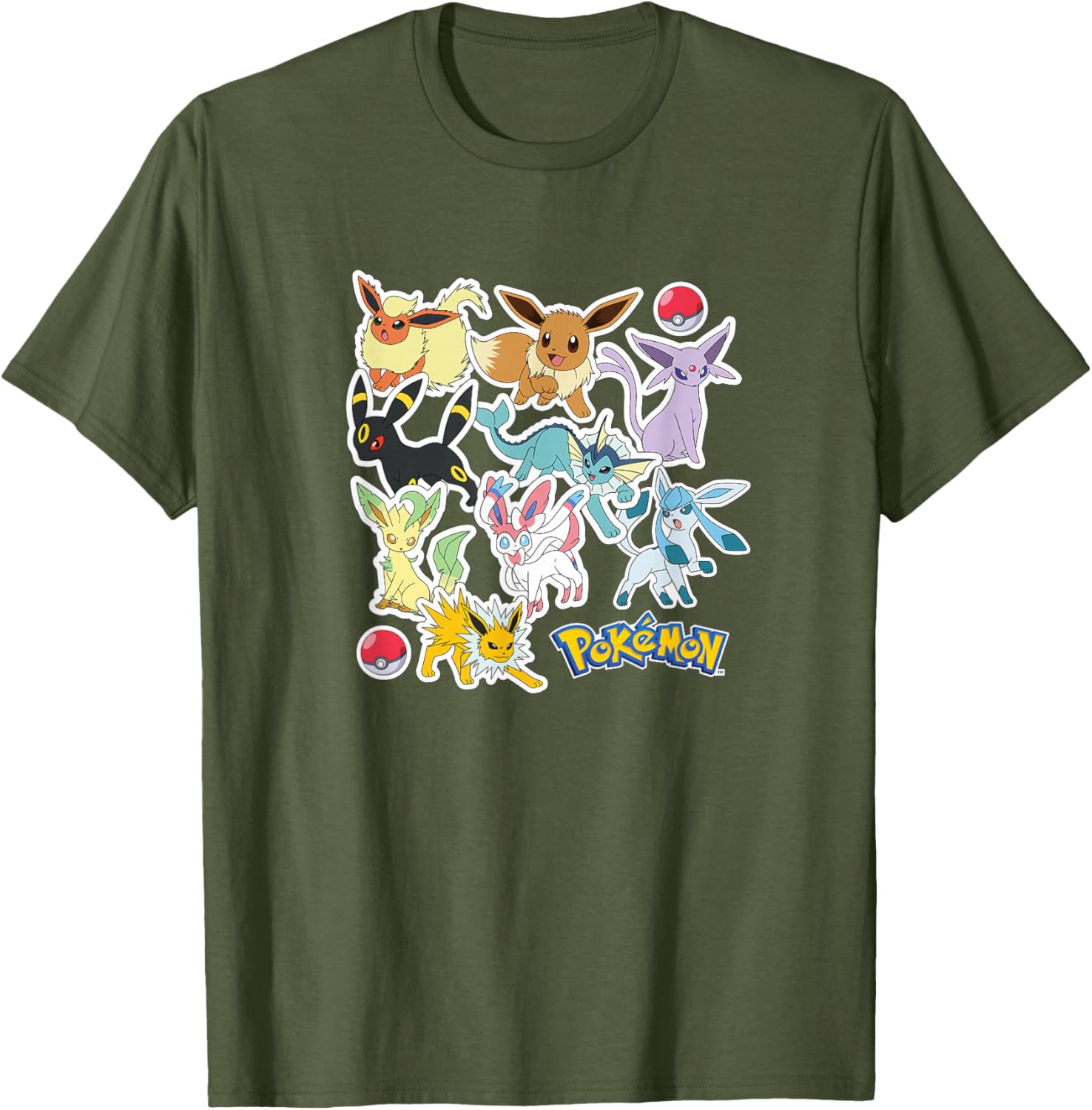 Eevee and Eeveelution Stickers T-Shirt for Pokémon Fans - Cool Apparel - 3
