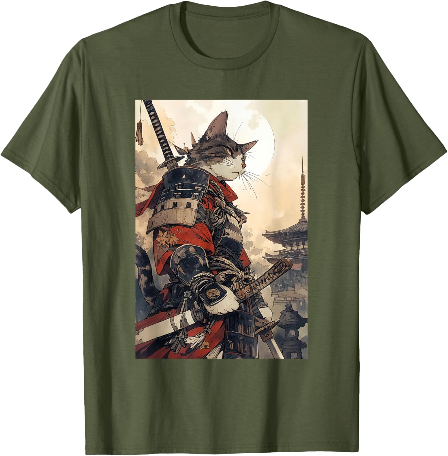 Samurai Cat Graphic Tee Vintage Japanese Art for Men, Women, Kids - 7
