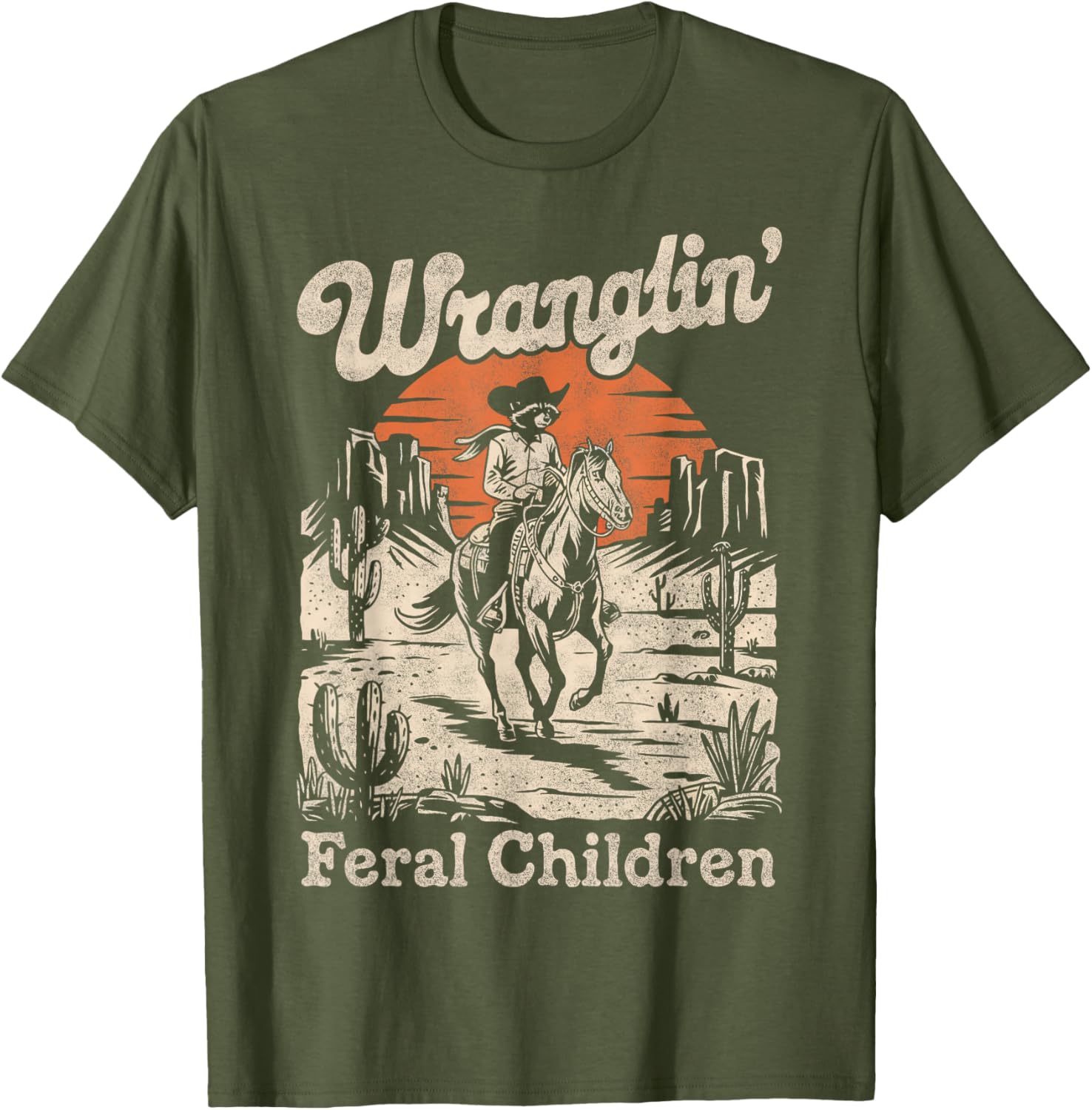 Wranglin Feral Children Raccoon T-Shirt Retro 90s Cowboy Style - 7
