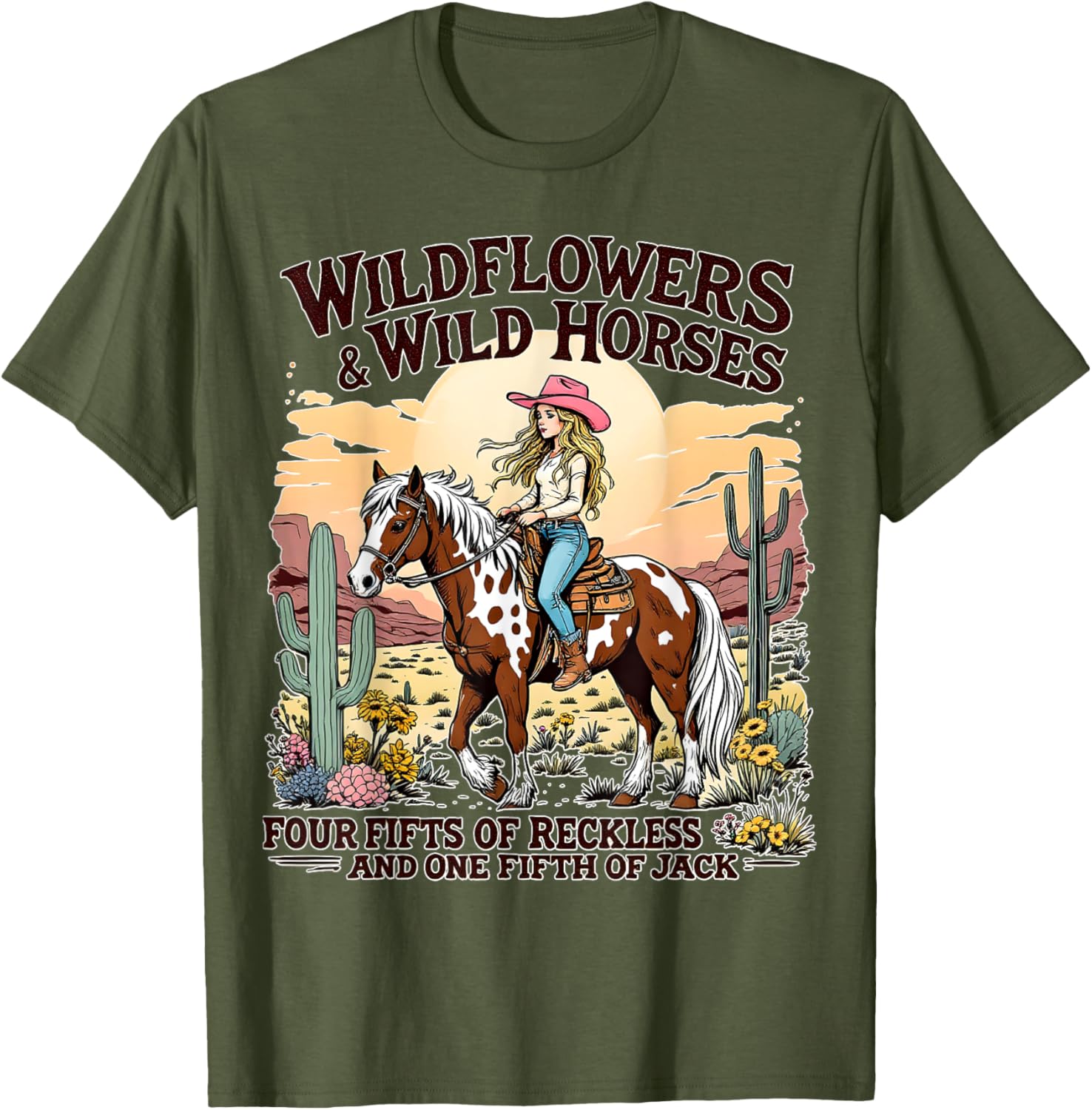 Wild Flowers and Wild Horses Southern Sunset Cowgirls T-Shirt for Women - 16