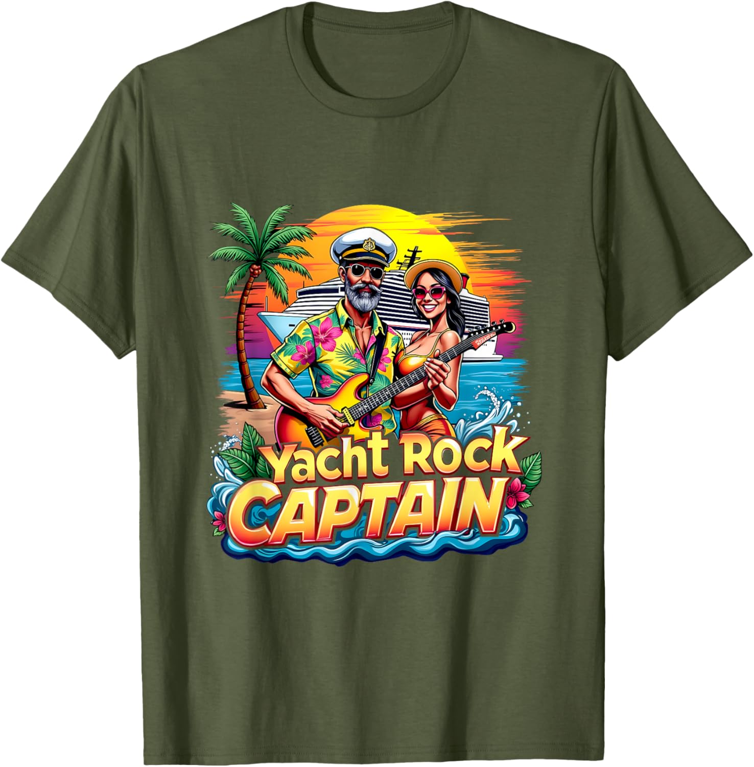 Retro Yacht Rock Captain Tropical Cruise Squad T-Shirt for Fun Parties - 1
