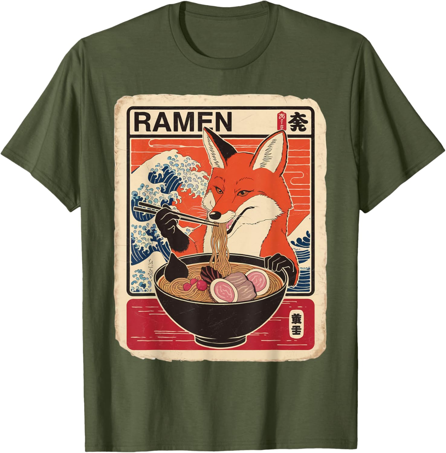 Kawaii Fox Ramen Graphic T-Shirt Cute Ezo Orange Fox Apparel - 8