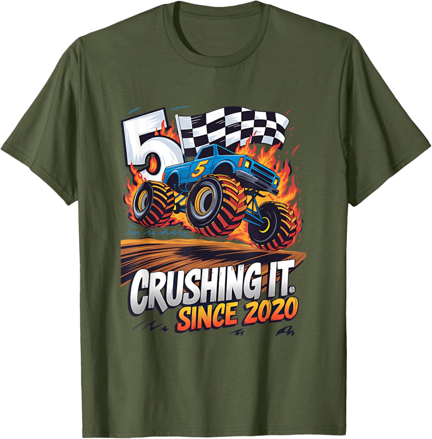 5th Birthday Kids Monster Truck T-Shirt Crushing It Since 2020 - 4